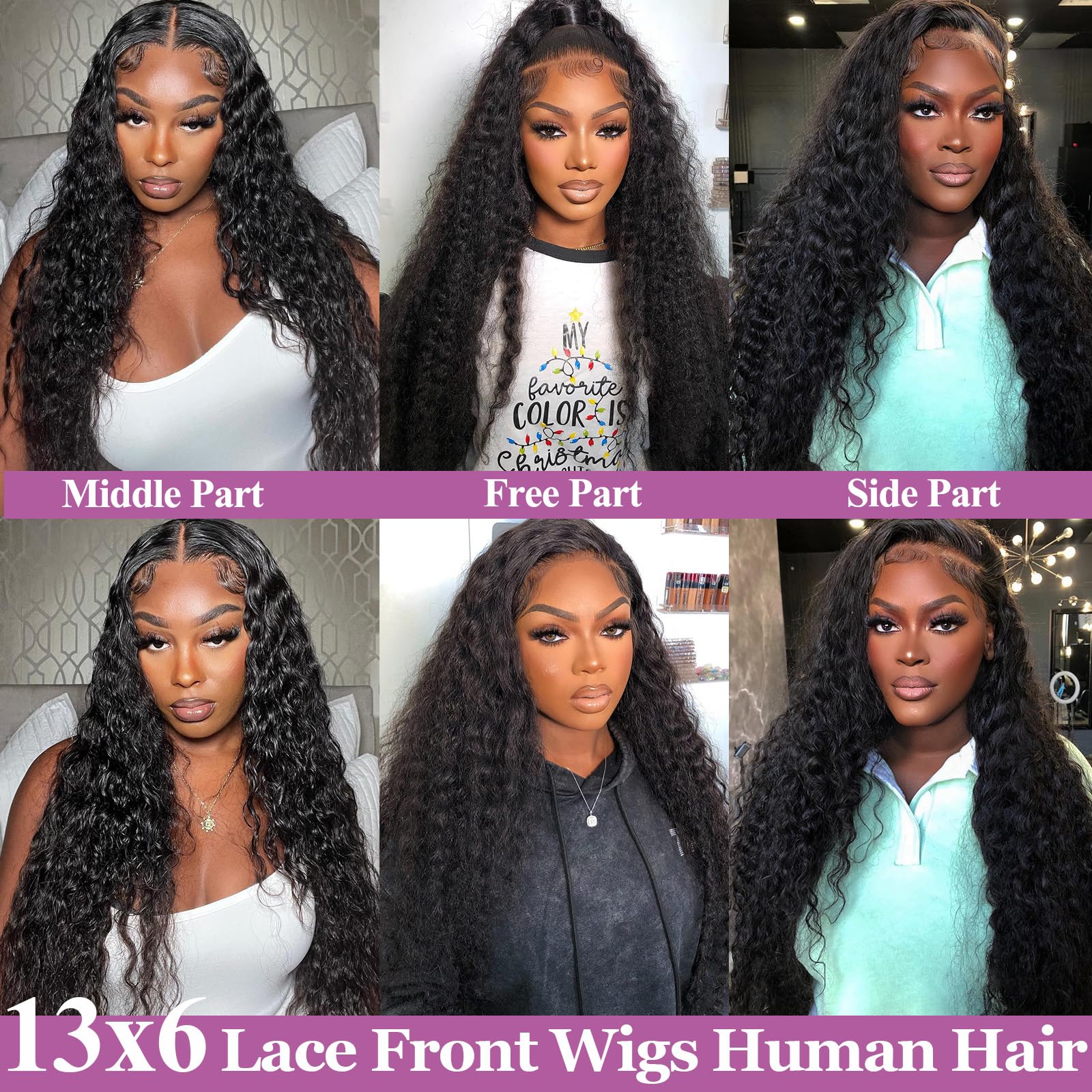 SICNPRW 32 Inch 13x6 Deep Wave Lace Front Wigs Human Hair HD Lace Front Wigs Human Hair Pre Plucked 200 Density Glueless 13x6 Deep Curly Frontal Wigs Human Hair for Women