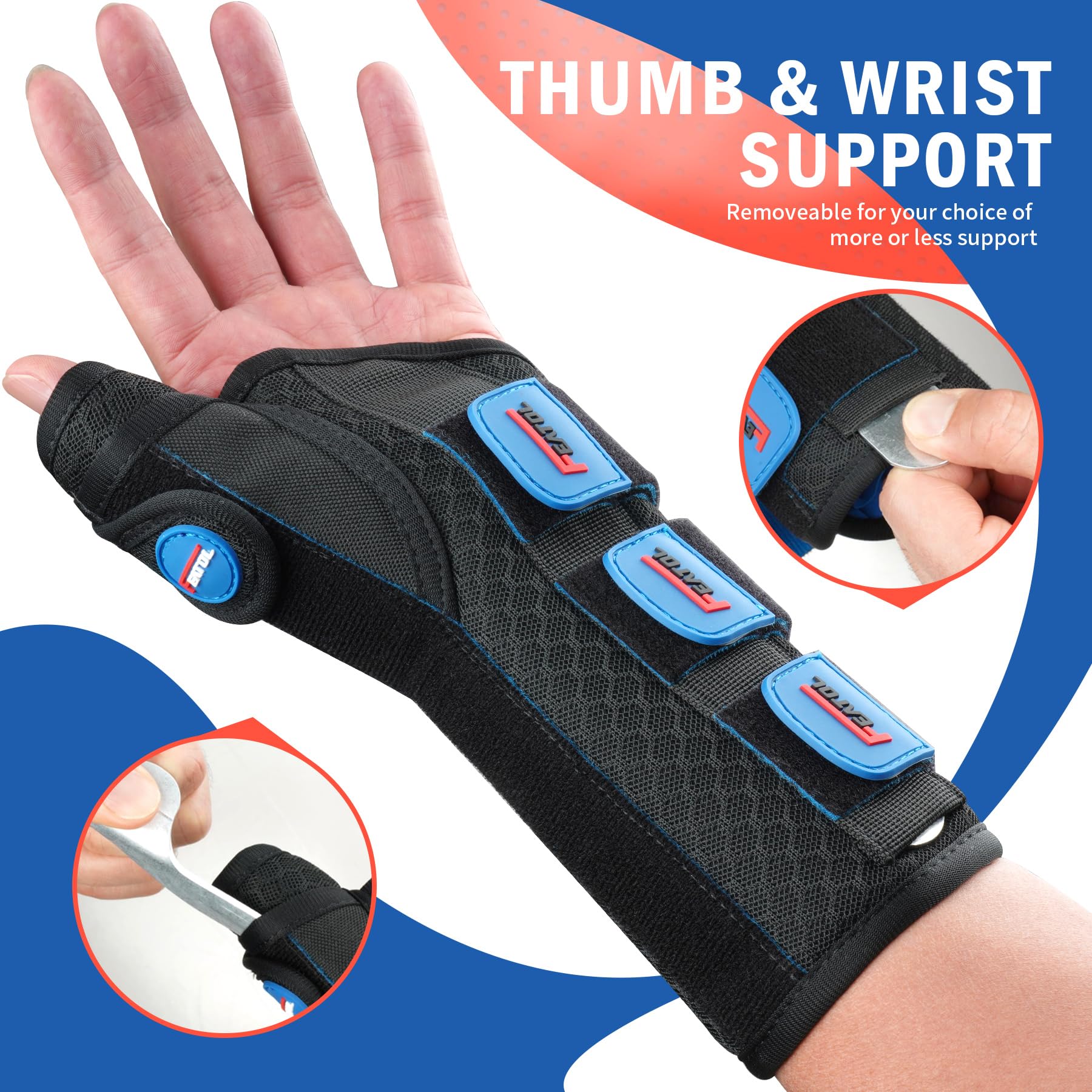 FEATOL Carpal Tunnel Wrist Brace Night Support, Thumb Spica Splint Right Hand for De Quervains Tenosynovitis, Tendonitis, Wrist Brace With Thumb Support-Small/Medium-Women & Men, Black