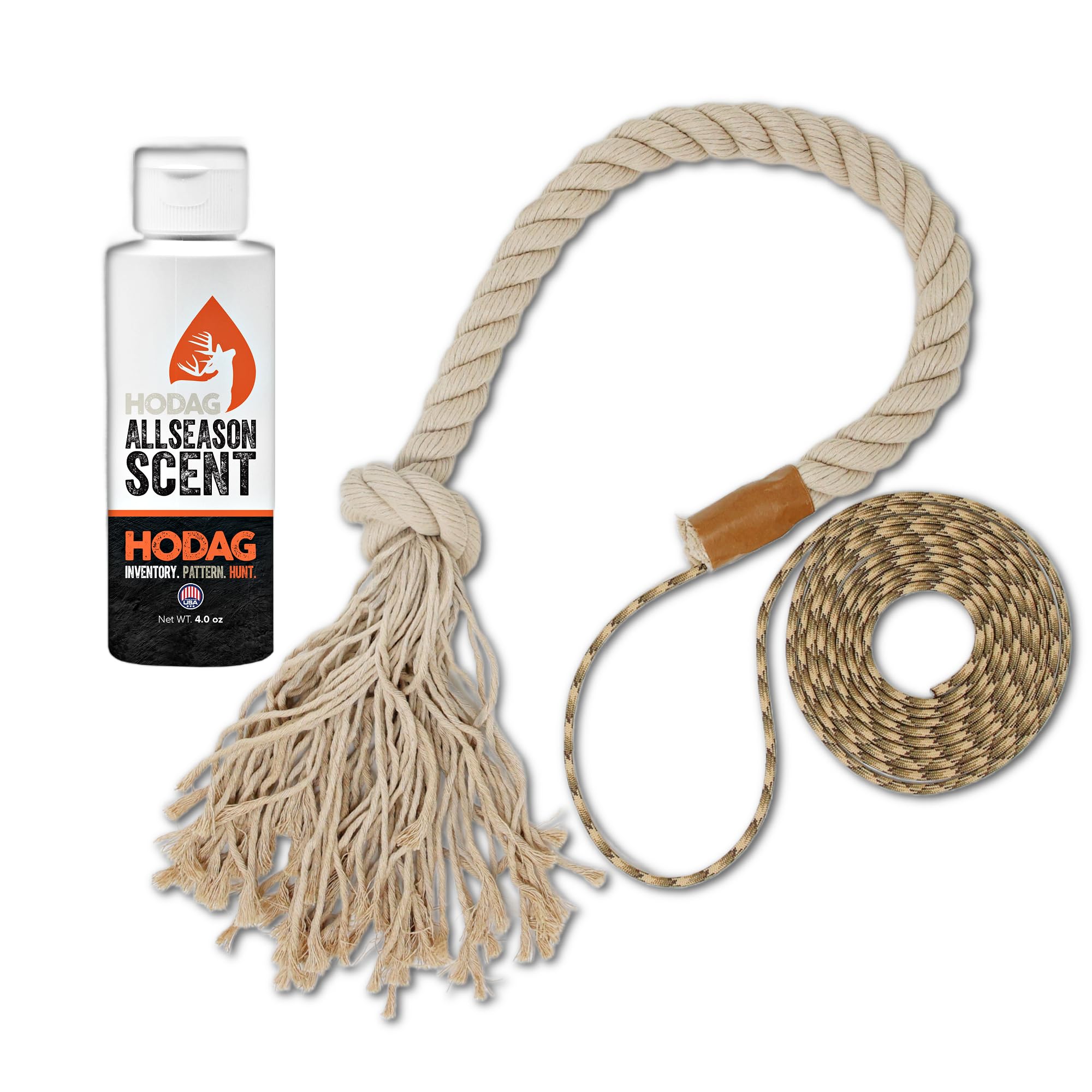 HODAG HempScent Rope for Deer Hunting - Effective Whitetail Attractant & Lure - Easy to Set Up Mock Scrape Kit with 4 oz AllSeason Scent - Buck or Doe Urine, Estrus Dripper Alternative (Single-Setup)