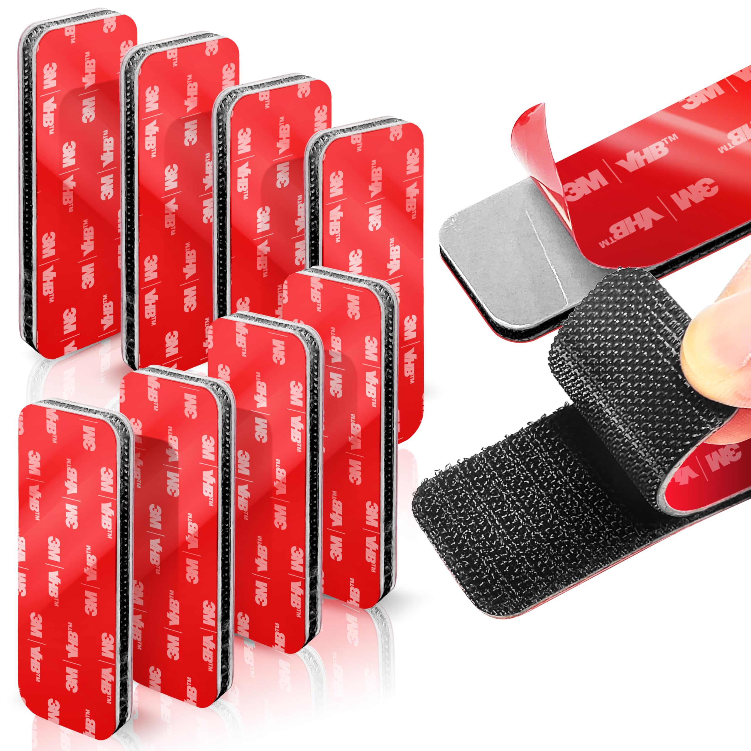 8 Sets Heavy-Duty Adhesive Hook and Loop Strips - Made with 3M VHB, 1.2" x 3.2", Heat-Resistant & Waterproof - Strong Hold for Indoor/Outdoor Use on Walls, Glass, Tile, Metal, Wood, and More