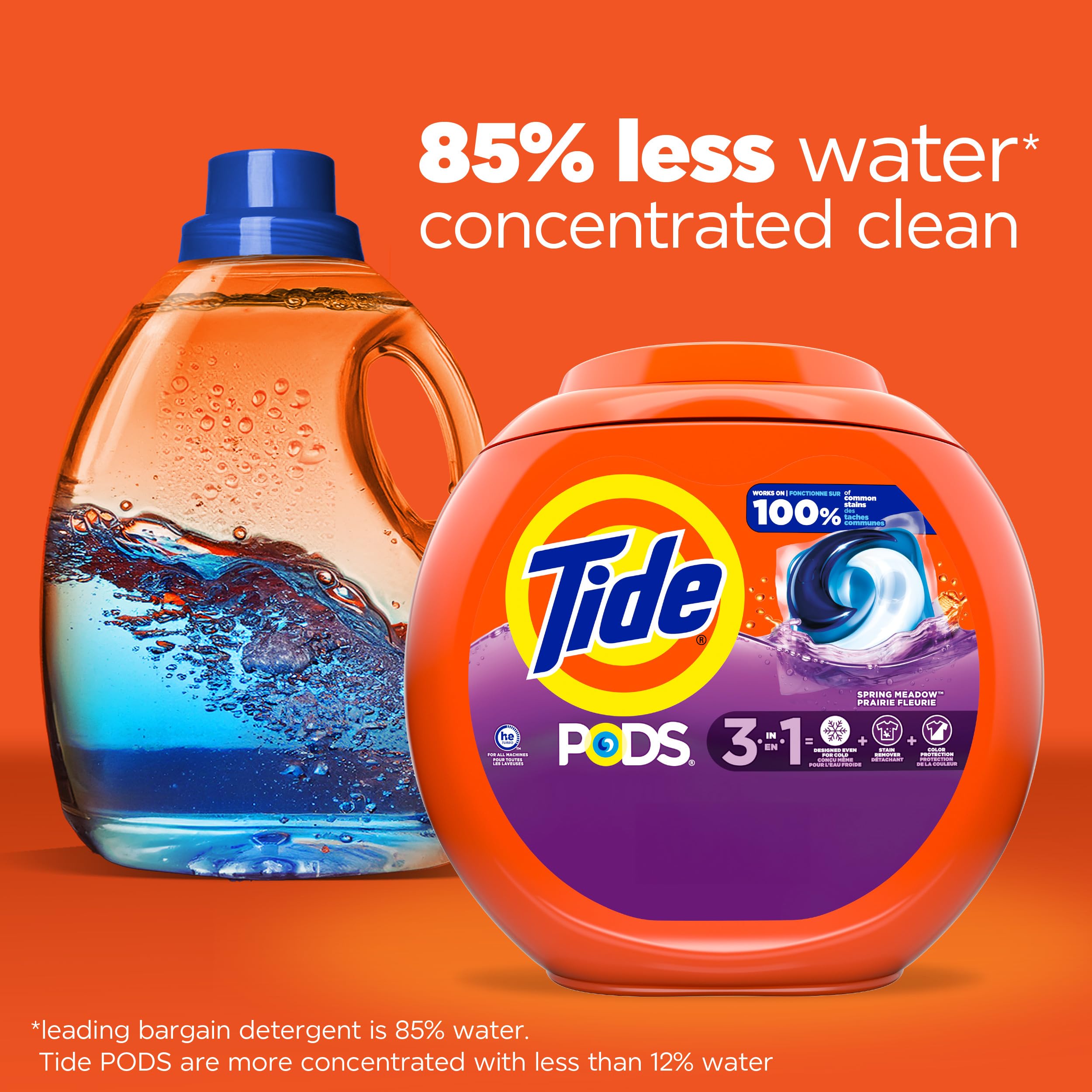 Tide PODS Laundry Detergent Pacs, 3-in-1 Stain Remover, Odor Fighter, Color Protector, 42 Count, HE compatible, Spring Meadow Scent (Packaging May Vary)