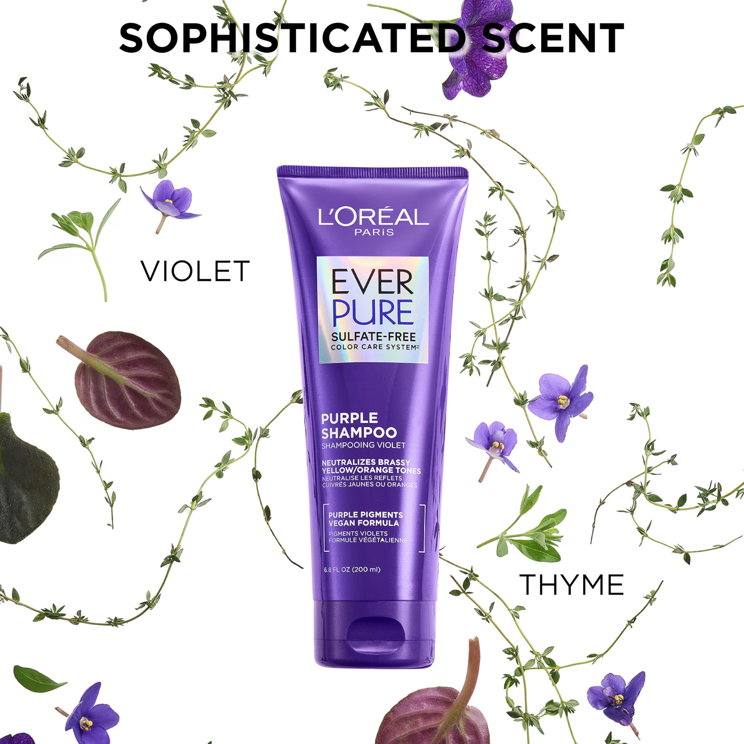 L’Oreal Paris EverPure Sulfate Free Brass Toning Purple Shampoo and Conditioner Set for Blonde, Bleached, Silver, or Brown Highlighted Hair, 1 Kit