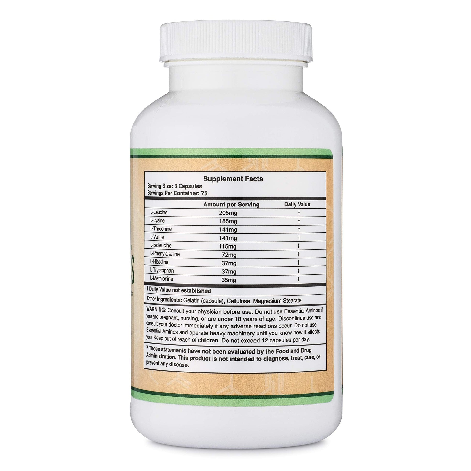 Essential Amino Acids - 1 Gram Per Serving Powder Blend of All 9 Essential Aminos (EAA) and All Branched-Chain Aminos (BCAAs) (Leucine, Isoleucine, Valine) 225 Capsules, Gluten Free by Double Wood