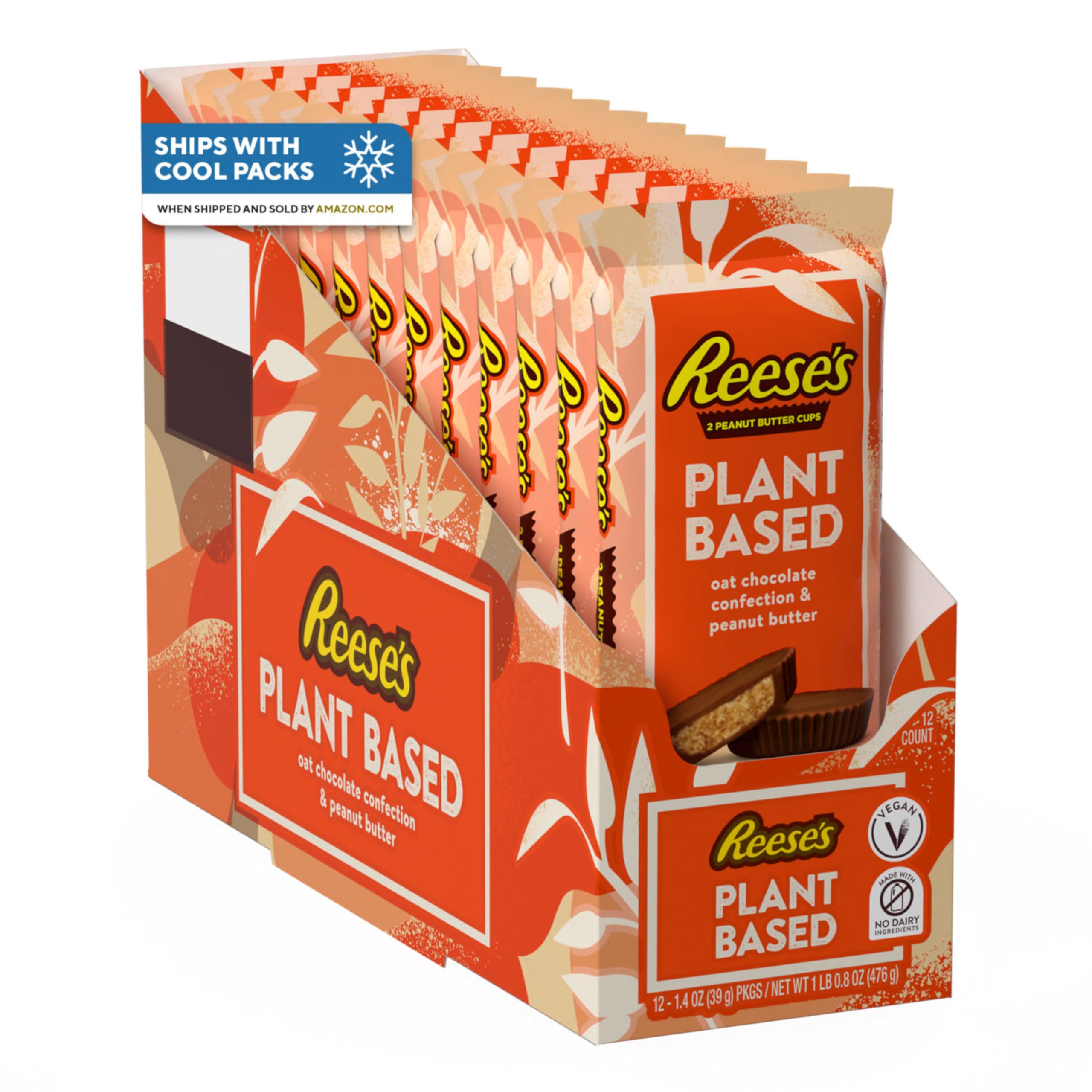 REESE'S Pflanzliche Hafer-Schoko-Konfekt Erdnussbutter-Cups, Süßigkeiten-Packungen, 39 g (12 Stück)