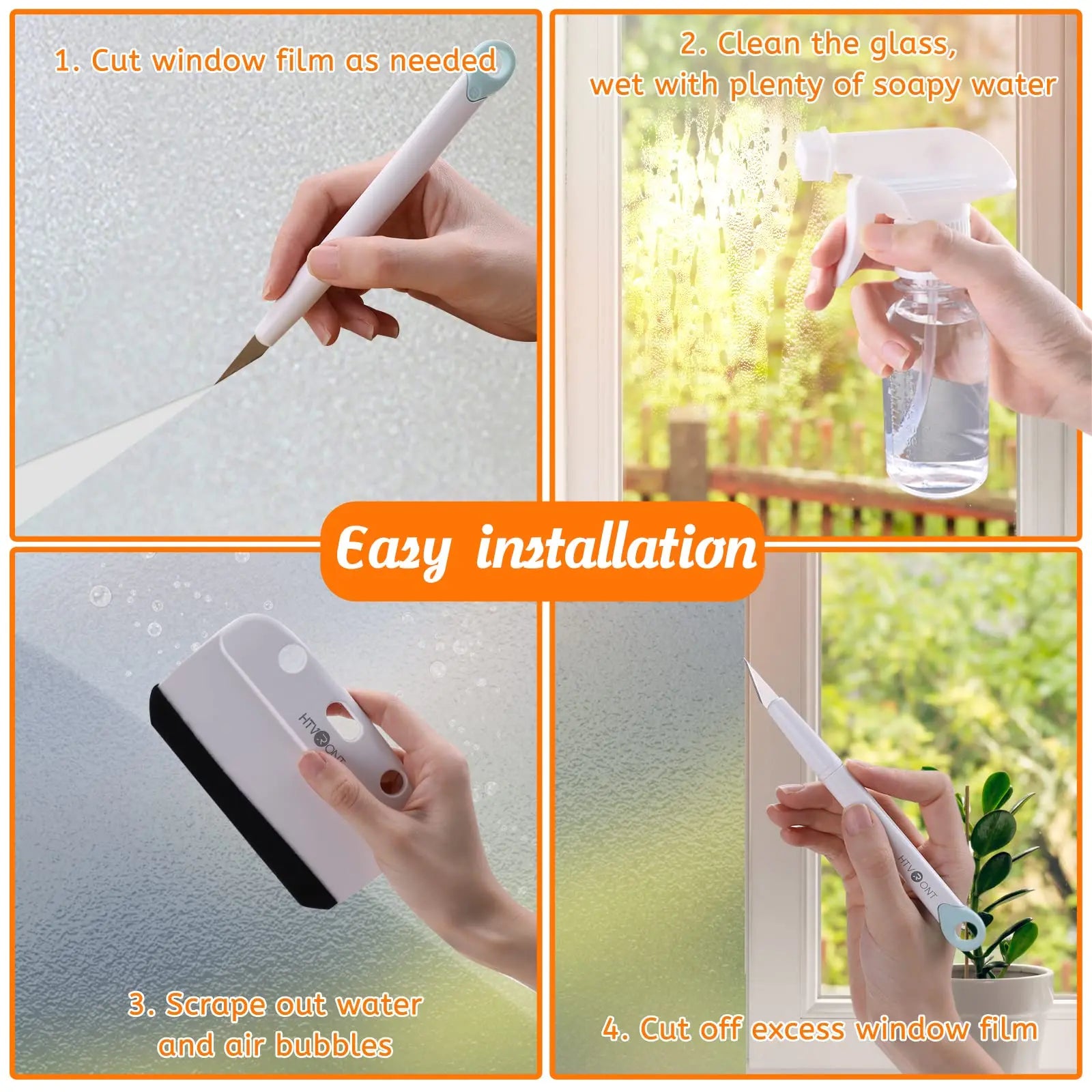 HTVRONT Window Film Kit - 4 Pcs Window Privacy Film Installation Tools, Easy to Apply Glass & Car Windows Tint Kit, Includes Felt Squeegee, Detachable Knife & 1 Extra Blade, 100ML Spray Bottle