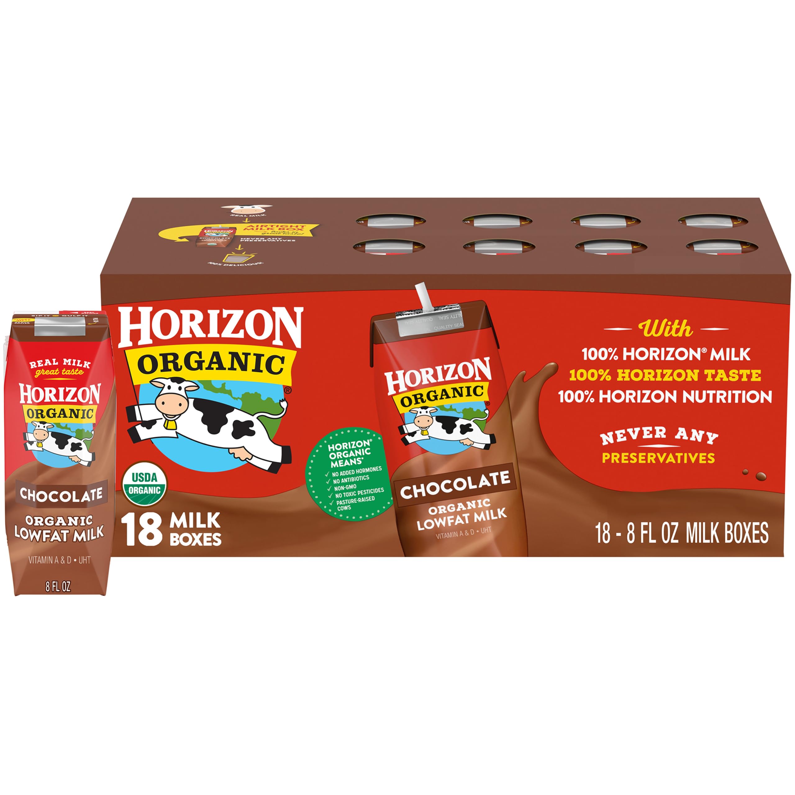 Horizon Organic Haltbare fettarme Milch-Drinks 1% Fett, Schoko, 236 ml, 18er-Pack