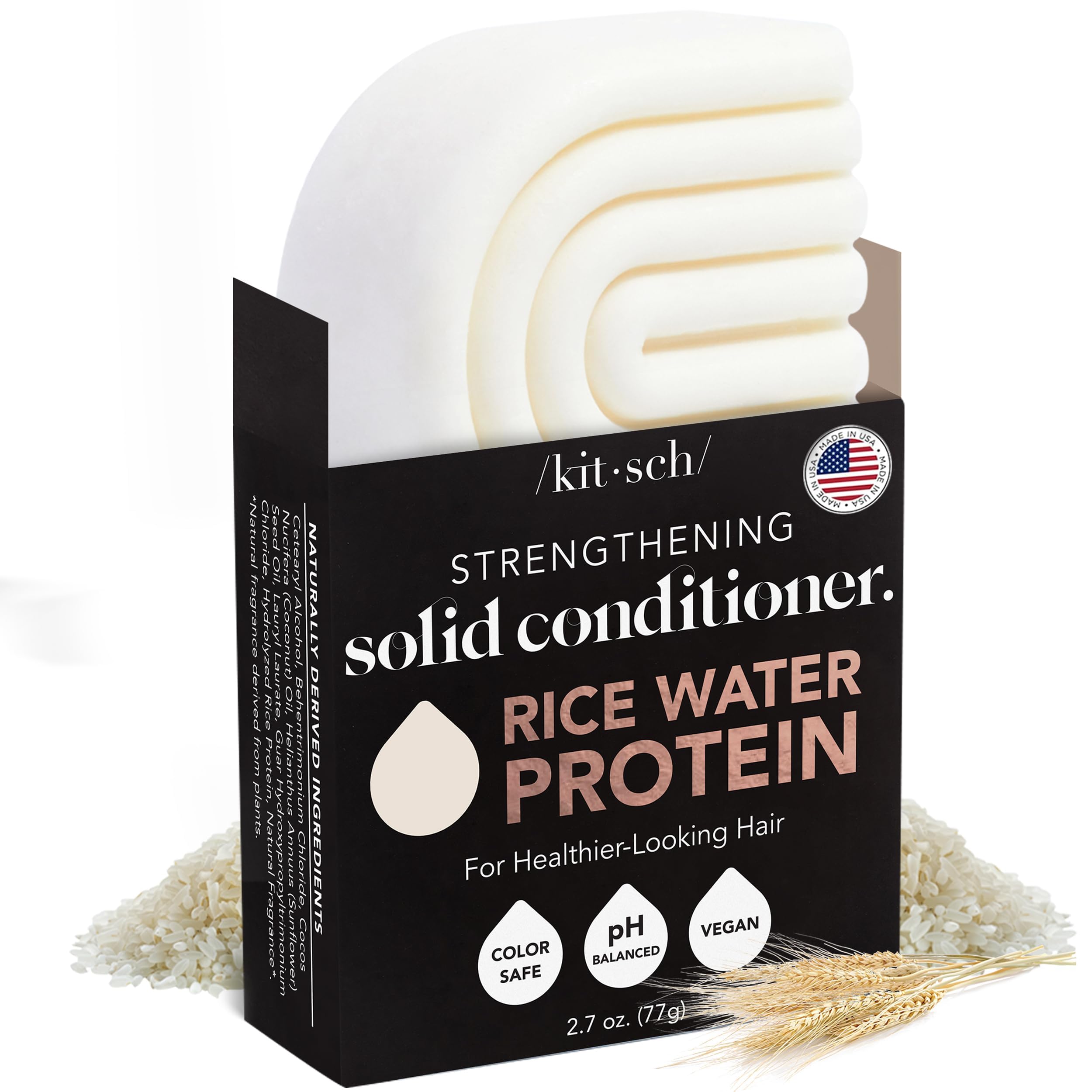 Kitsch Rice Water Hair Conditioner Bar - Soap Bar for Hair Care & Hair Growth - Conditioner for Women and Men - Moisturizing & Strengthening - Paraben, Silicone & Sulfate-Free - Made in USA - 2.7 oz