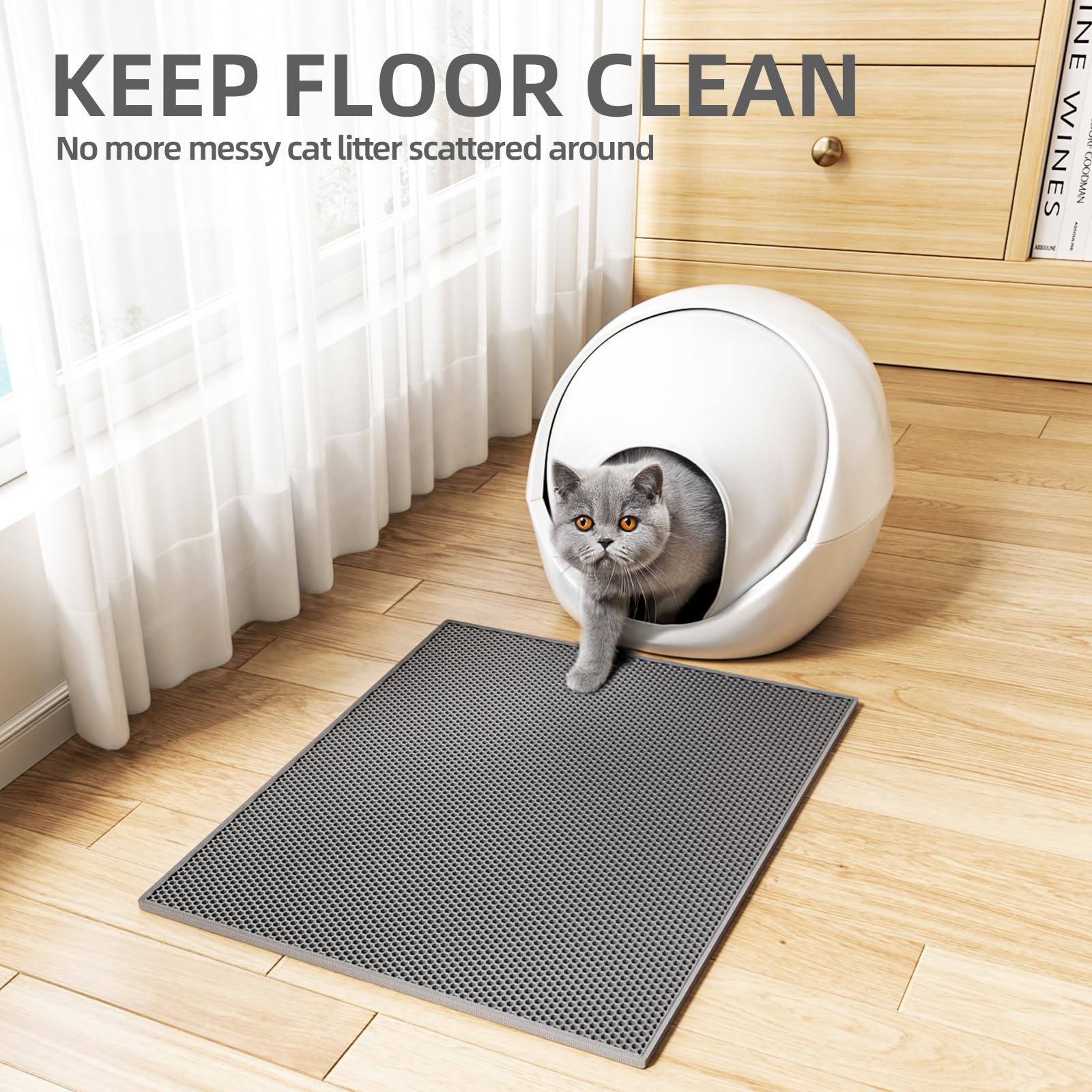 ESTHELLO Cat Litter Mat, Cat Litter Trapping Mat, Honeycomb Double Layer Design, Easy to Clean,Washable (24’’ x 15’’ Gray