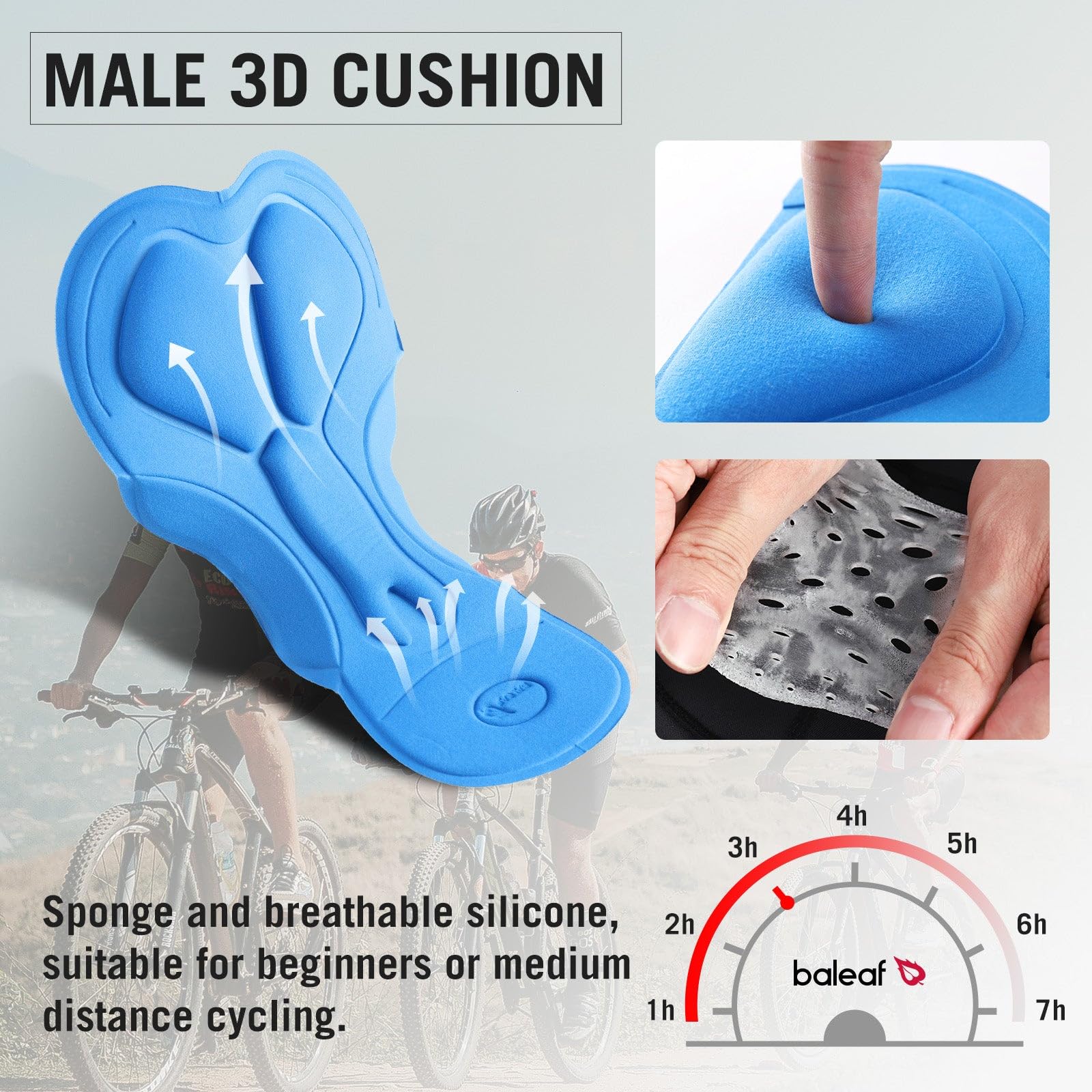 baleaf Men's 3D Padded Bike Shorts Cycling Underwear MTB Liner Road Biking Bicycle Clothes Blue M