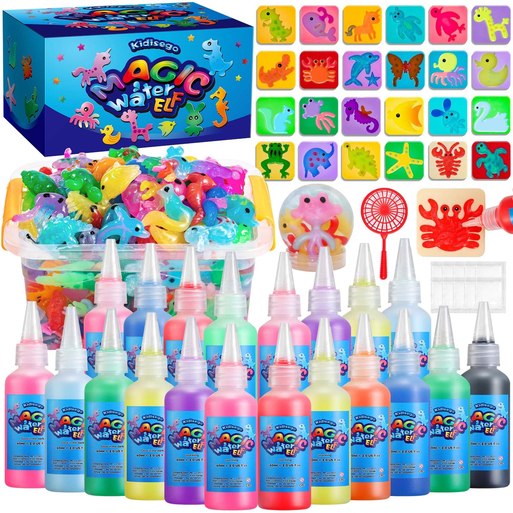 Kidisego Aqua Fairy Water Gel Kit for Kids, Magic Water Elf Toy Kit with 20 Colors Magic Gel, Aqua Fairy kit with 24 Shape Molds, Crate Your Own Magic Elf Kits Water Pets Craft Kits for Kids