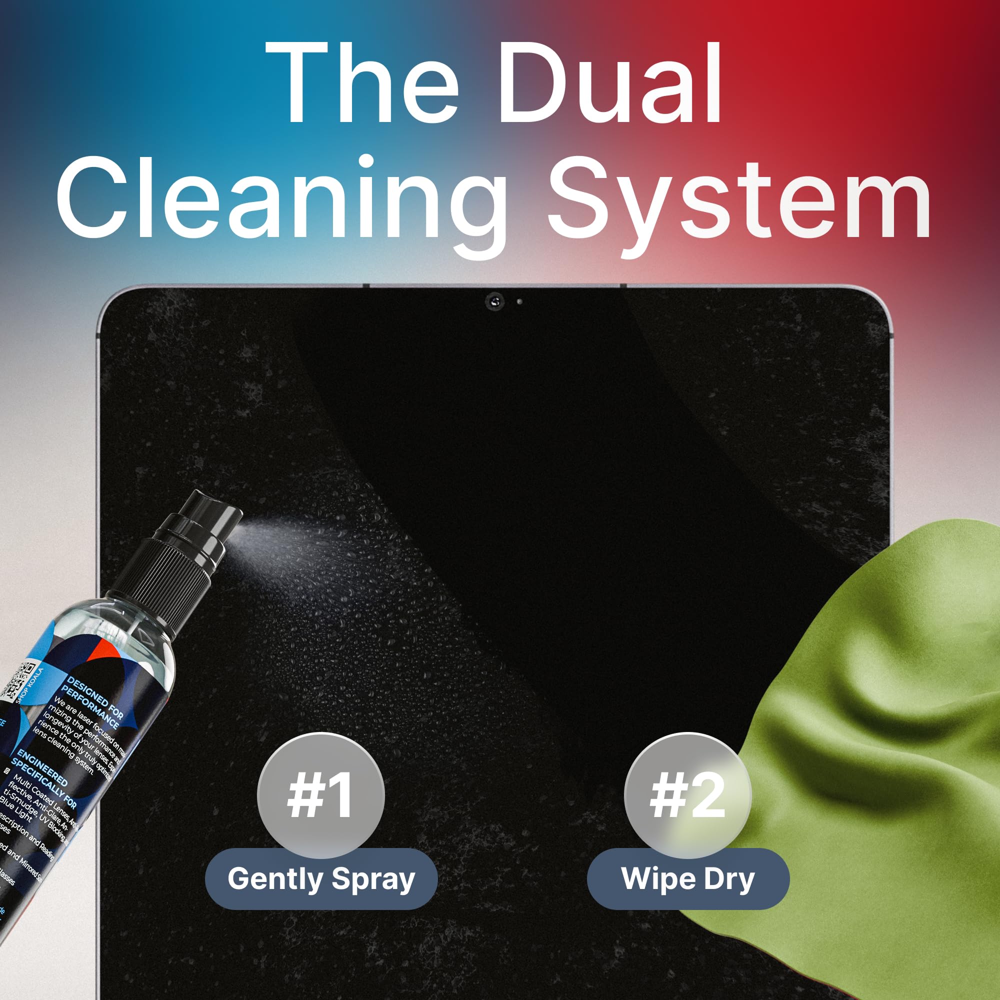 Koala Eyeglass Lens Cleaner Spray Kit | (2x) Glasses Cleaner Bottle + (2x) Microfiber Cloth | Alcohol Free Eyeglasses, Screen, and Camera Cleaning Kit | Made in USA (4 Piece Set)