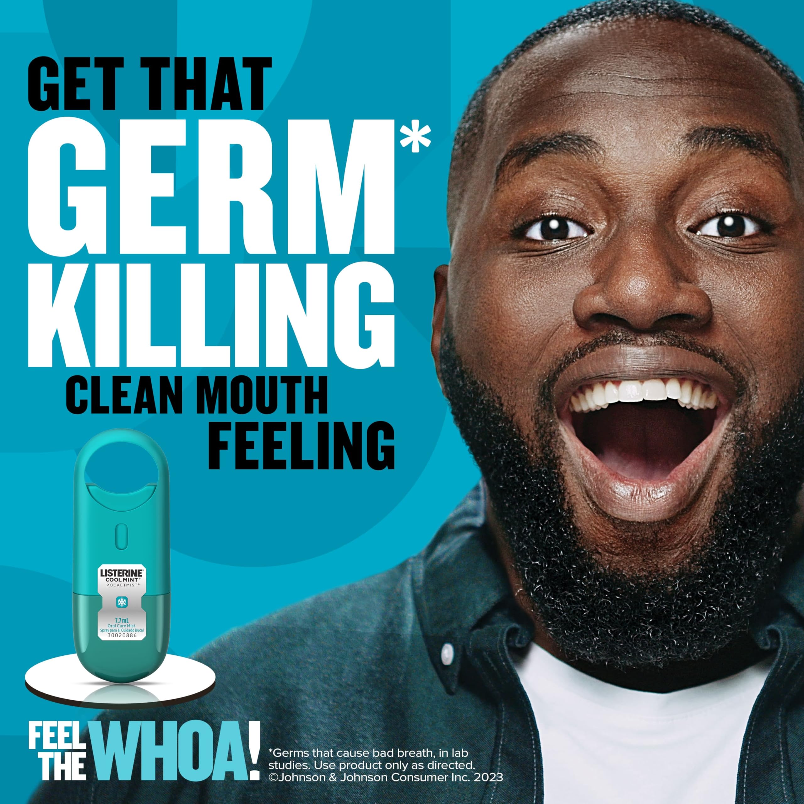 Listerine Cool Mint Pocketmist, Oral Care Mist for Fresh Breath, Non-Aerosol Sugar-Free Bad Breath Refresher Spray to Kill 99% of Bad Breath Germs, Portable, Cool Mint Flavor, 2 Sprays