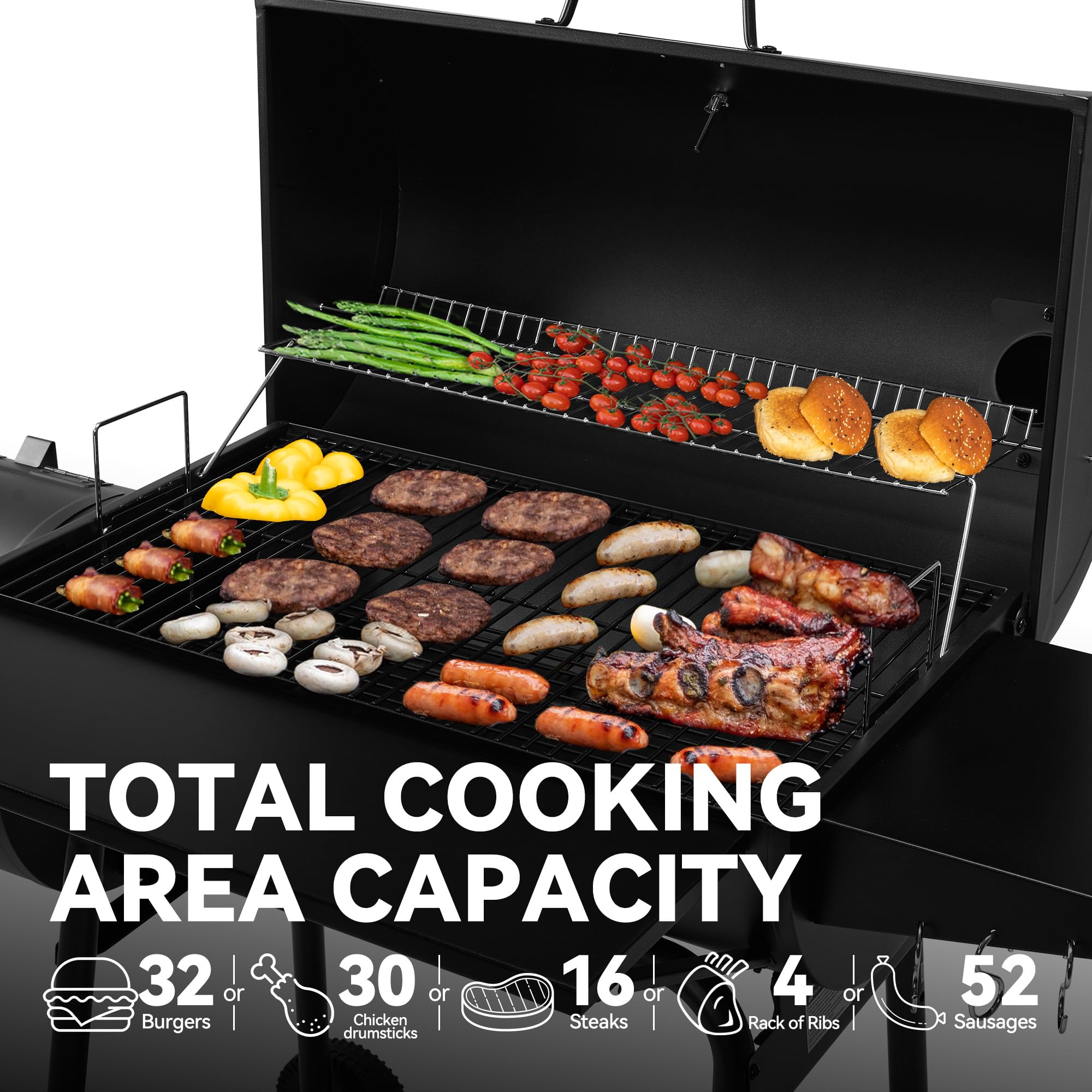 Royal Gourmet CC1830S 30" BBQ Charcoal Grill and Offset Smoker | 811 Square Inch cooking surface, Outdoor for Camping | Black