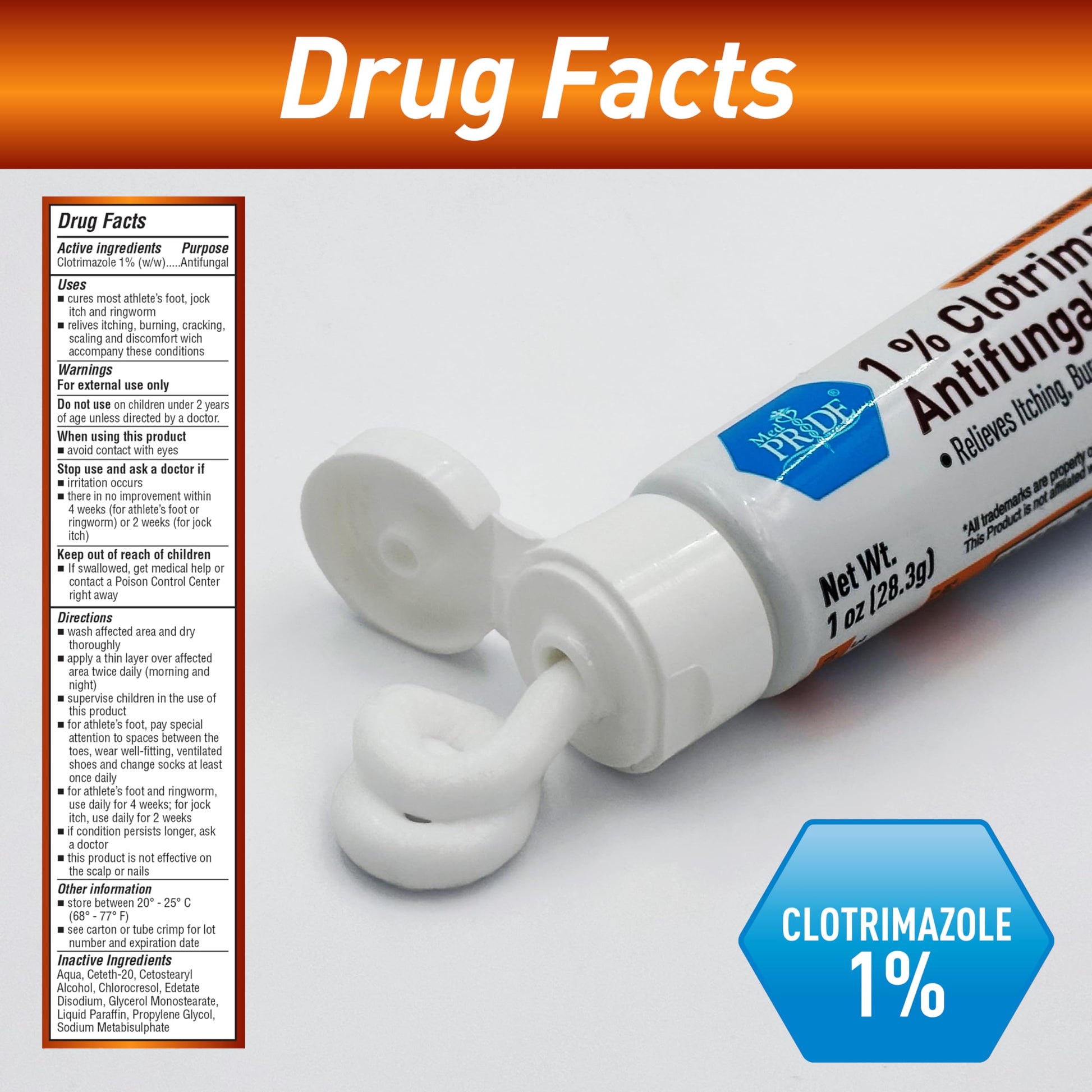 MED PRIDE 1% Clotrimazole Antifungal Cream 1oz- Fungus Skin Care Treatment with - Jock Itch Body Ointment - Fights Infection, Sweat Rash, Athletes Foot, Ringworm & Relieves Itching, Burning