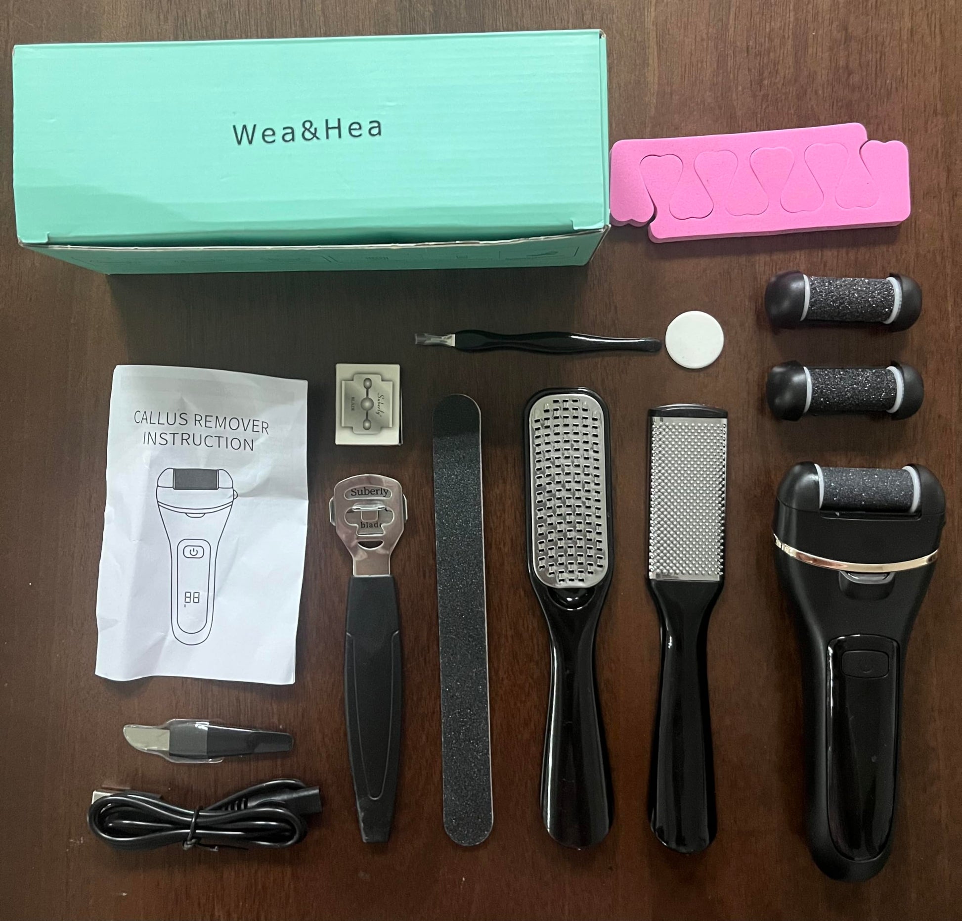 Electric Callus Remover for Feet with Rechargeable Waterproof 17 in 1 Professional Pedicure Kit with 3 Roller Heads 2 Speed Foot Care Tools Perfect for Dead Hard Cracked Dry Skin