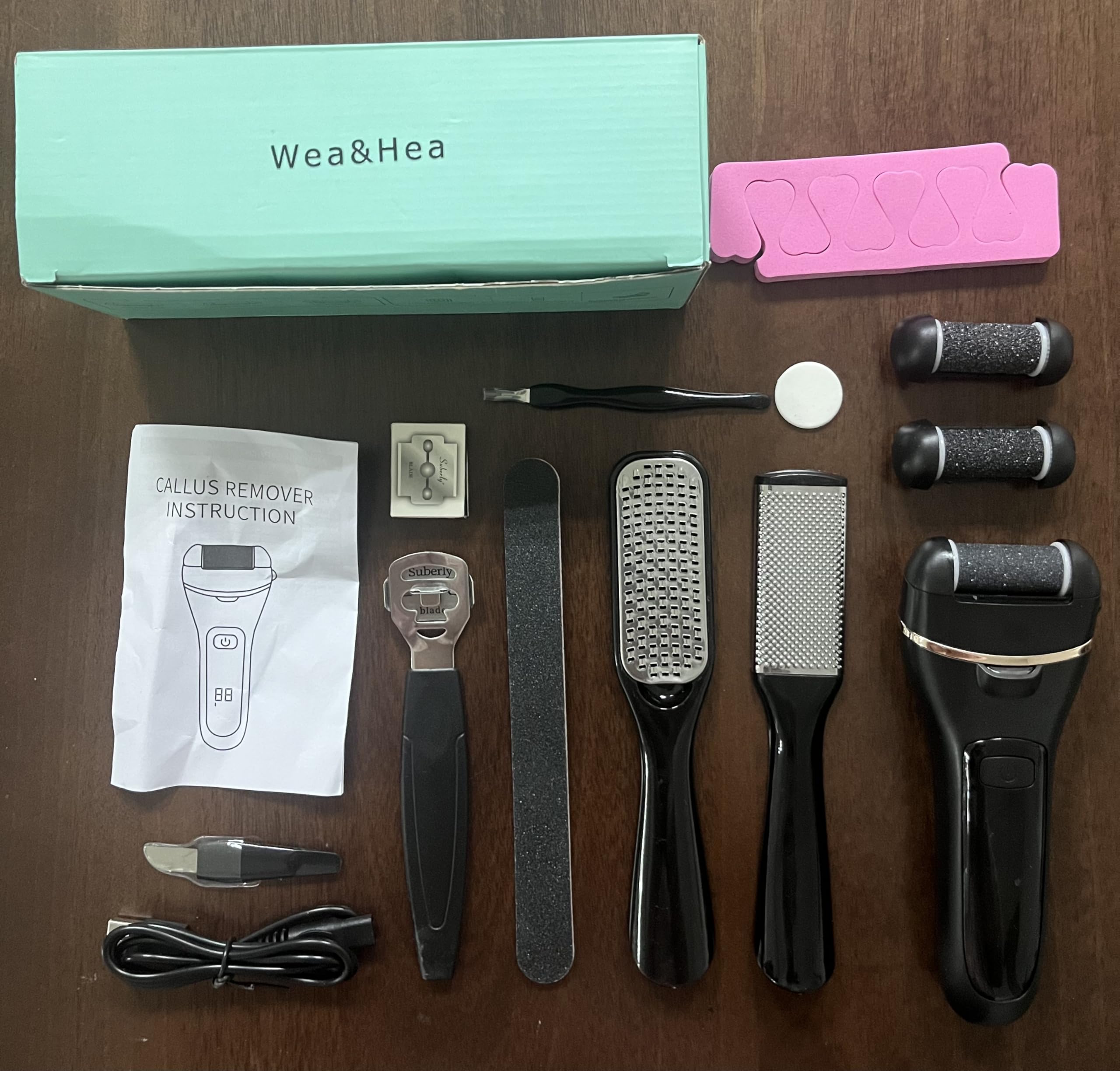 Electric Callus Remover for Feet with Rechargeable Waterproof 17 in 1 Professional Pedicure Kit with 3 Roller Heads 2 Speed Foot Care Tools Perfect for Dead Hard Cracked Dry Skin