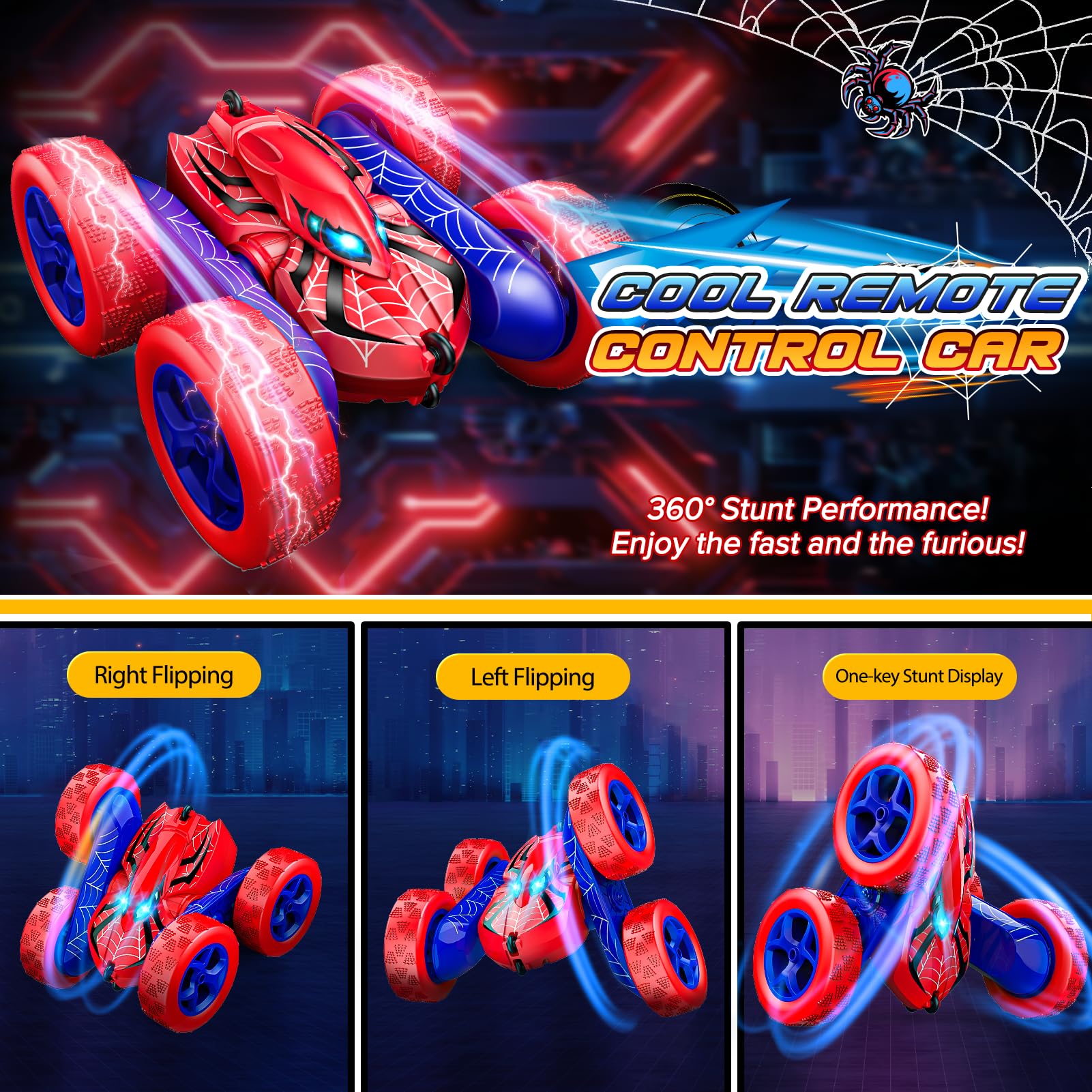 Excitobo Remote Control Car,RC Cars for 4 5 6 7 8 9 10 11 12 Year Old Boy Double Sided 360°Flip 4WD Rechargeable Drift RC Race Car Boys Toys Birthday Gifts Christmas Basket Stuffers for Kids Age 4-12