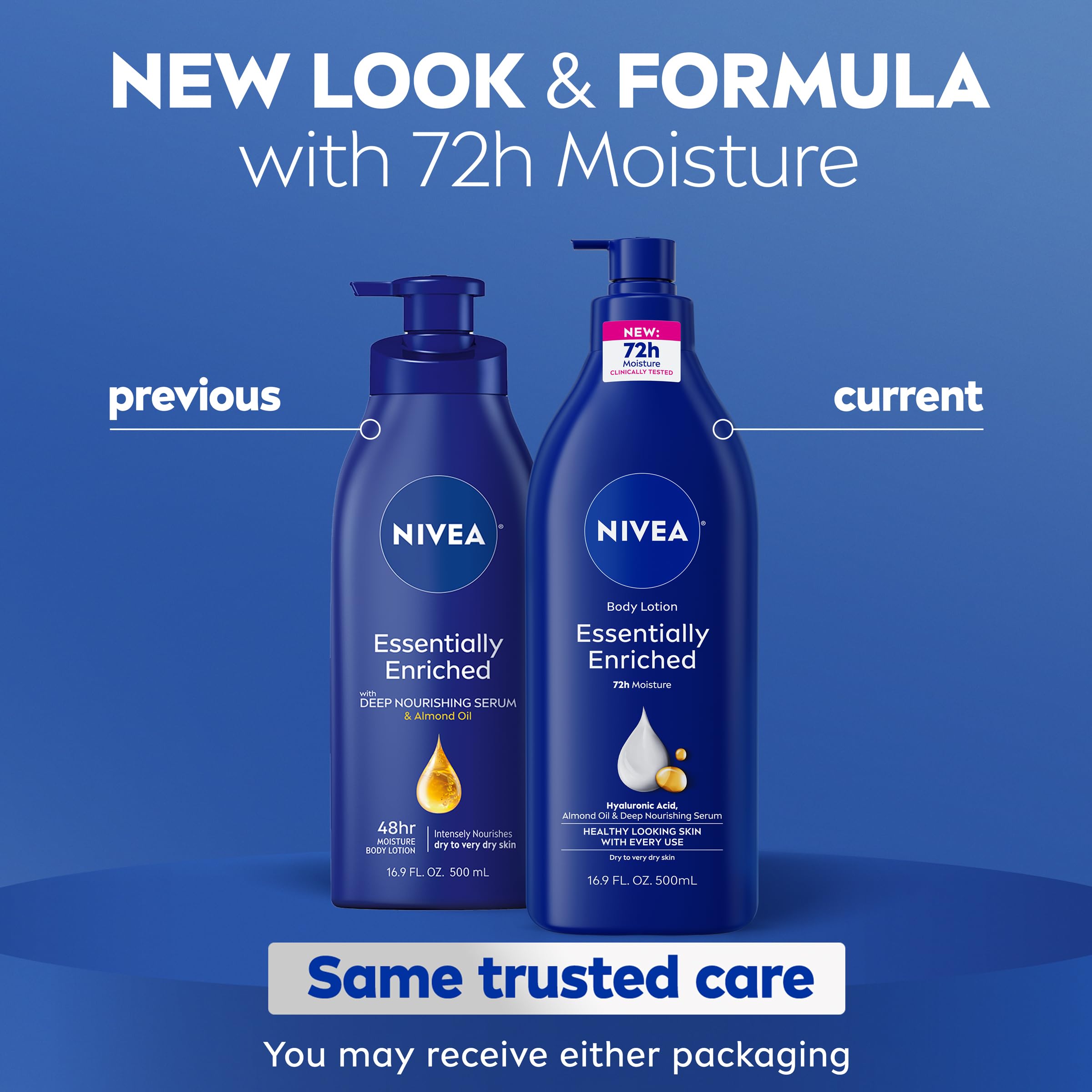 NIVEA Essentially Enriched Body Lotion for Dry Skin, Pack of 2, 16.9 Fl Oz Pump Bottles