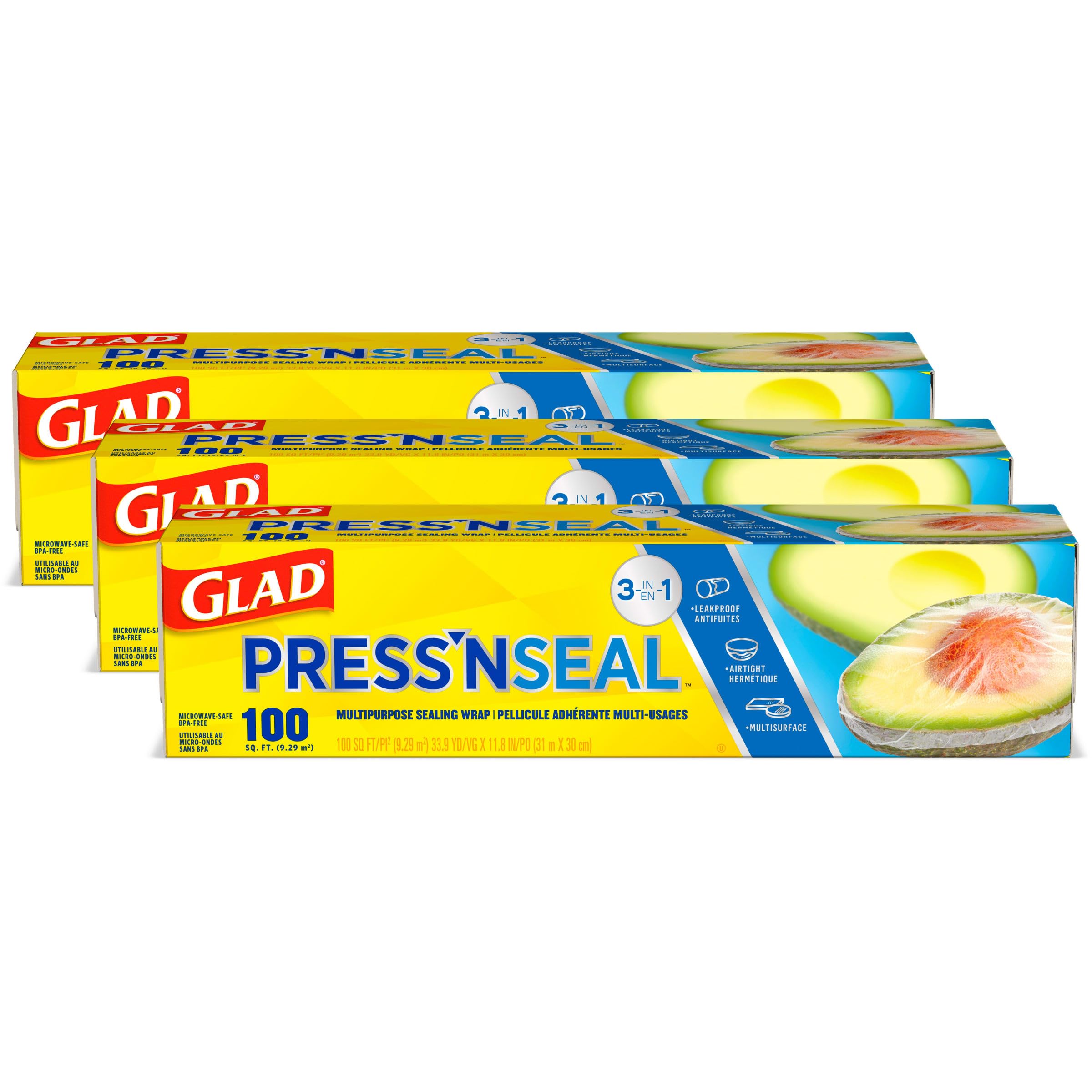 غلاف الطعام البلاستيكي Glad Press'N Seal، لفة 100 قدم مربع، عبوة من 3، (قد تختلف العبوة)