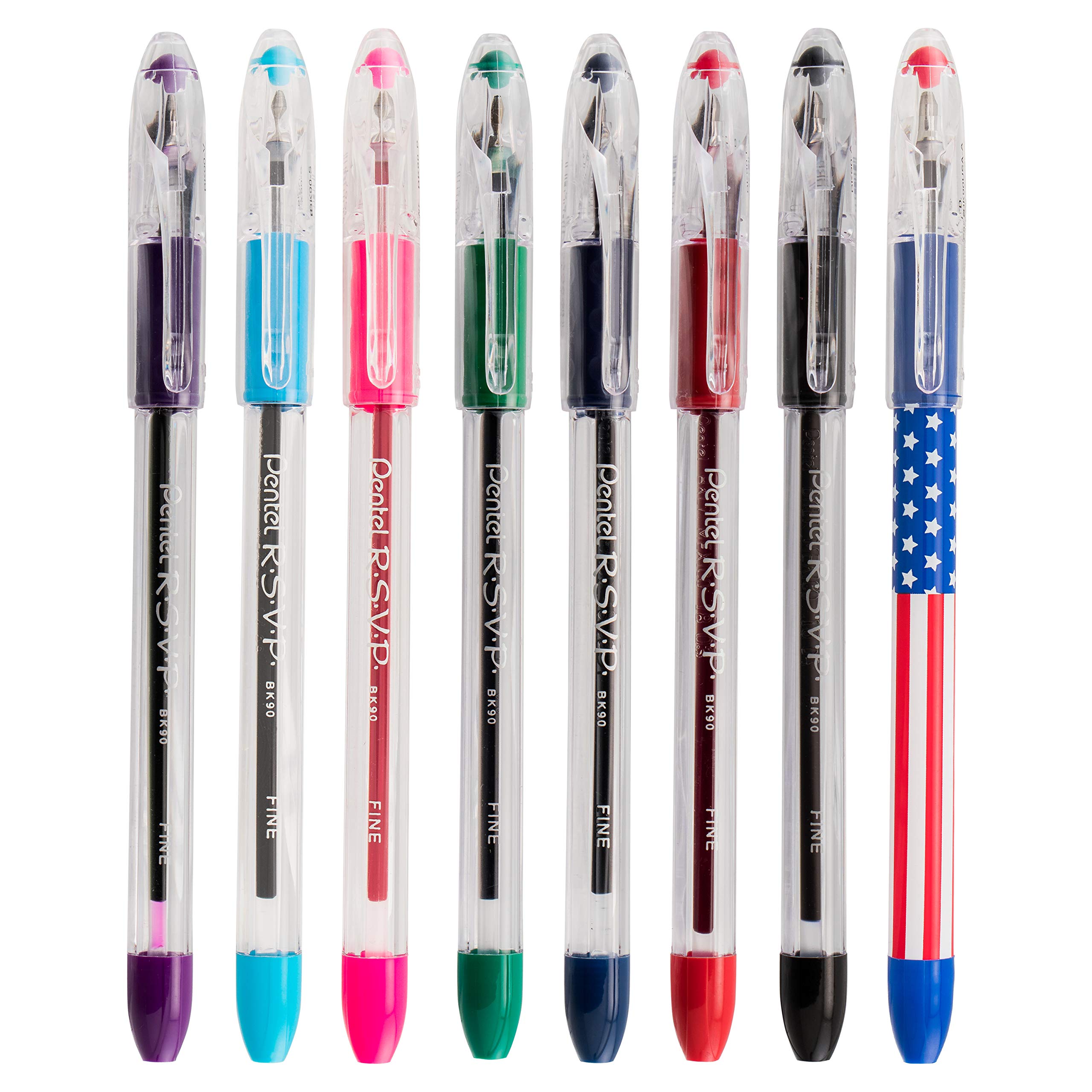 Pentel® R.S.V.P.® Ballpoint Pens, Fine Point, 0.7 mm, Clear Barrel, Black Ink, Pack Of 5