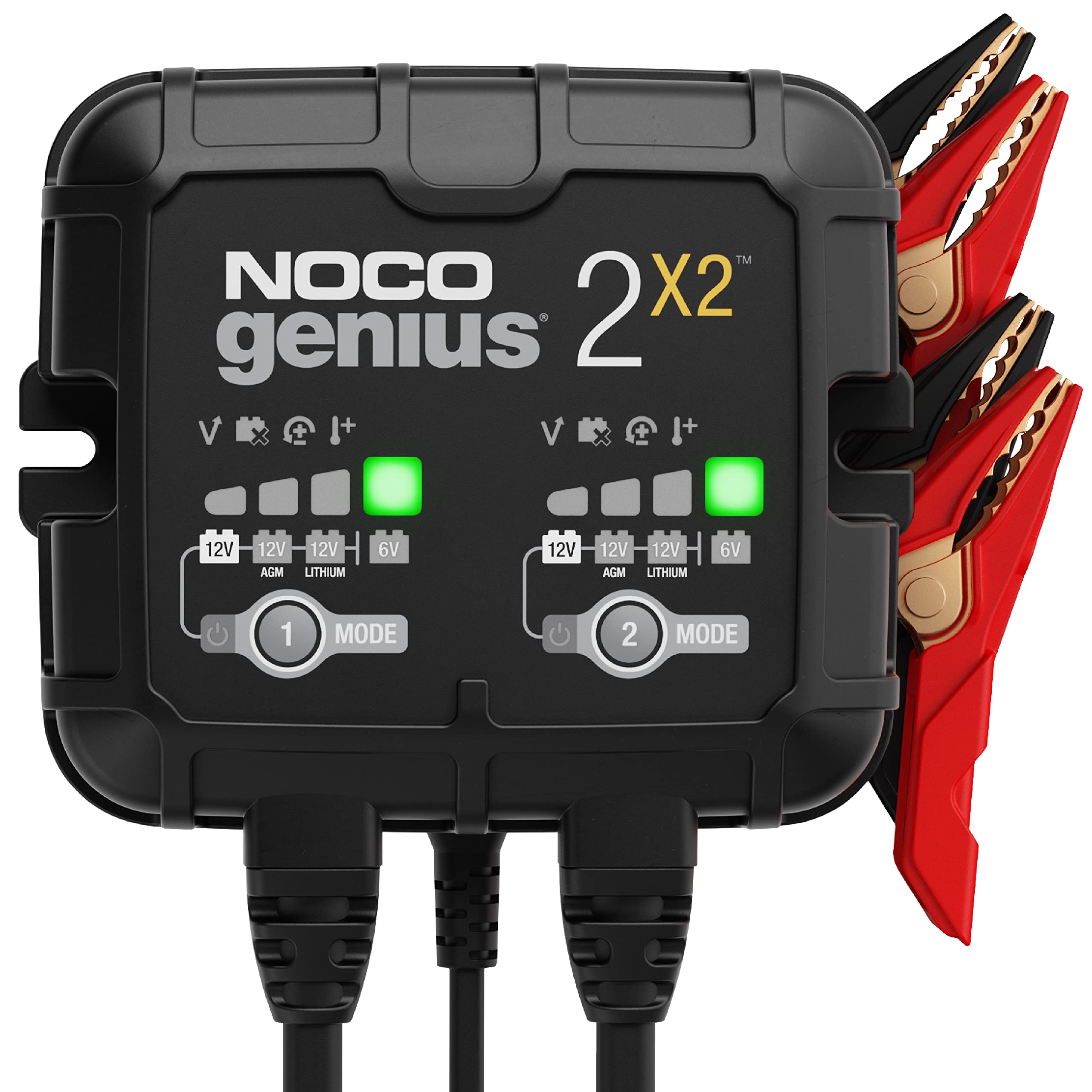 NOCO GENIUS2X2: 4A 2-Bank Smart Battery Charger (2A/Bank) - 6V/12V Automatic Maintainer, Trickle Charger & Desulfator with Overcharge Protection & Temperature Compensation - For Lead-Acid & Lithium