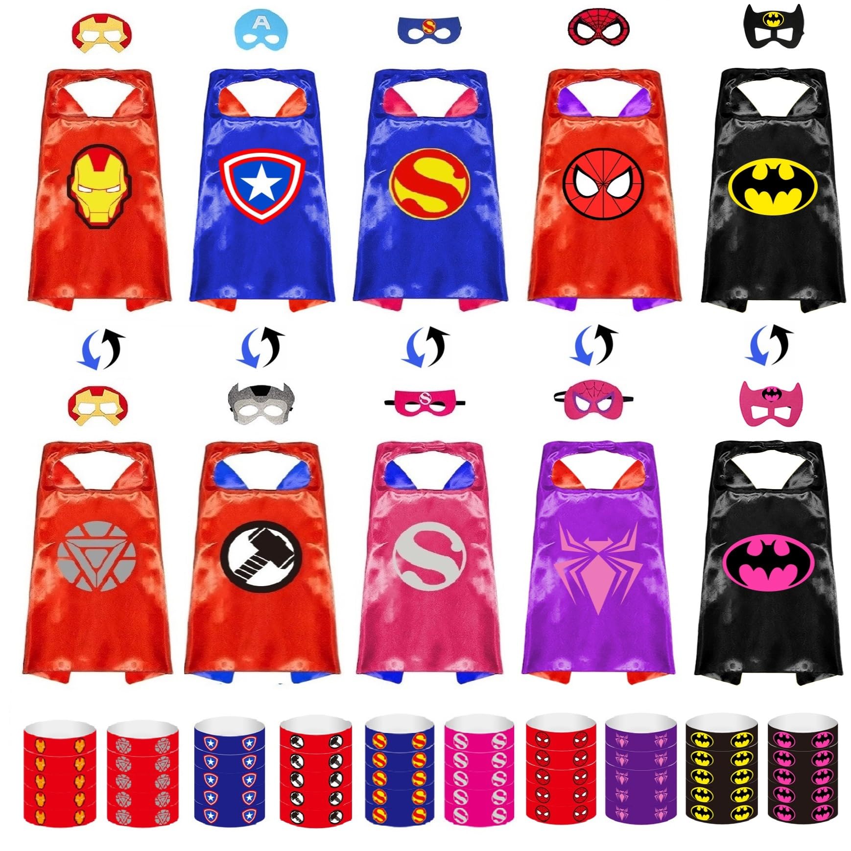 Dress Up Toys - Double Side Superhero Capes and Masks, Costumes Set for Kids - Ideal for Cosplay, Birthday Party, Christmas, Halloween - Fun Gift for 3-10 Year Old Boys and Girls