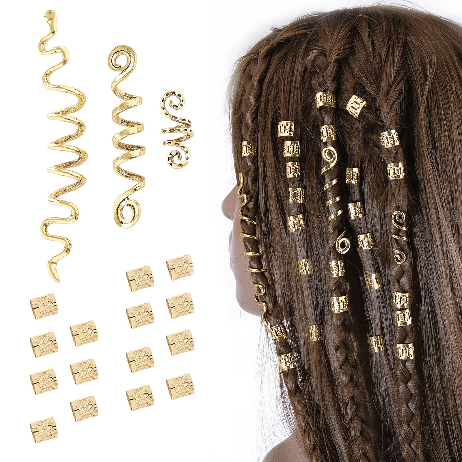 FRDTLUTHW 18 Stück Haarschmuck Loc Haarschmuck für Frauen Zöpfe, Dreadlock Perlen Metall Haarspangen Dekoration Gold (Mehrere Stile)-Stil4