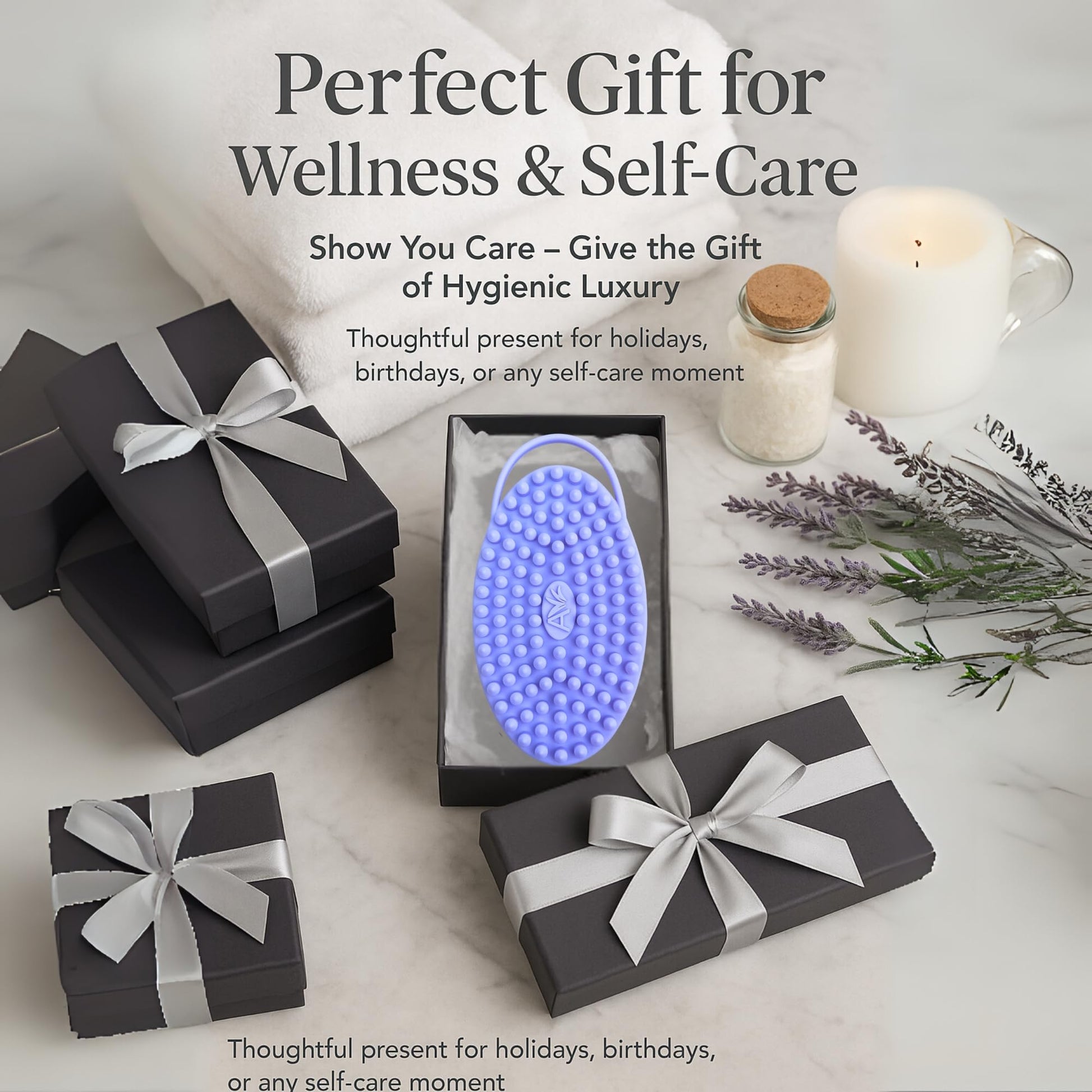 Avilana Silicone Body Scrubber – Gentle Shower Brush & Loofah Alternative- Food Grade & Lab Tested – Fast-Drying, Hygienic, BPA-Free Silicone Body Gentle Exfoliator (Blue, Massage)