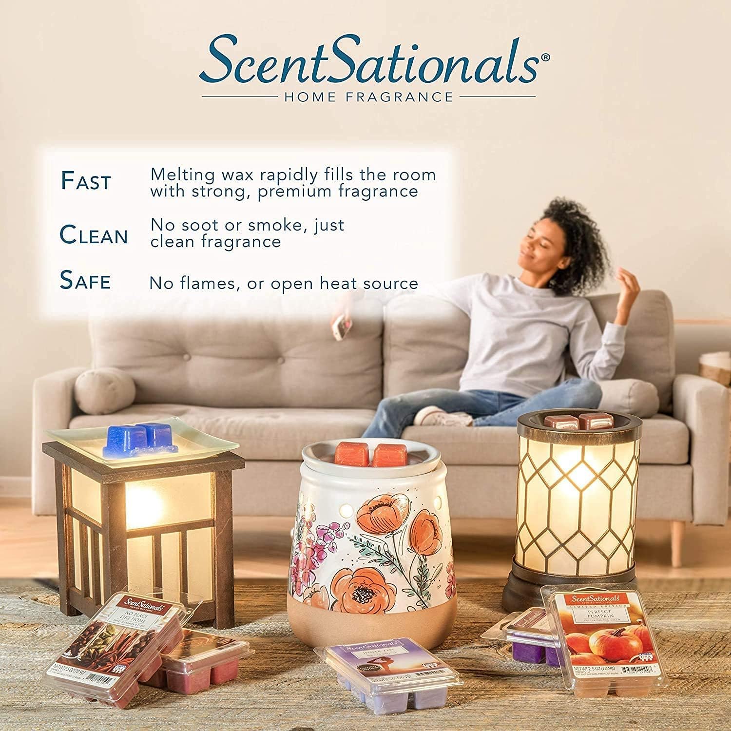 Scentsationals Wax Melts Moodscapes - Tranquility 4-Pack – Long Lasting Wax Cubes with Strong Scent for Warmers – Includes Zen, Illusion, Enchanted & Dream Cloud – 10oz (24-Cubes)