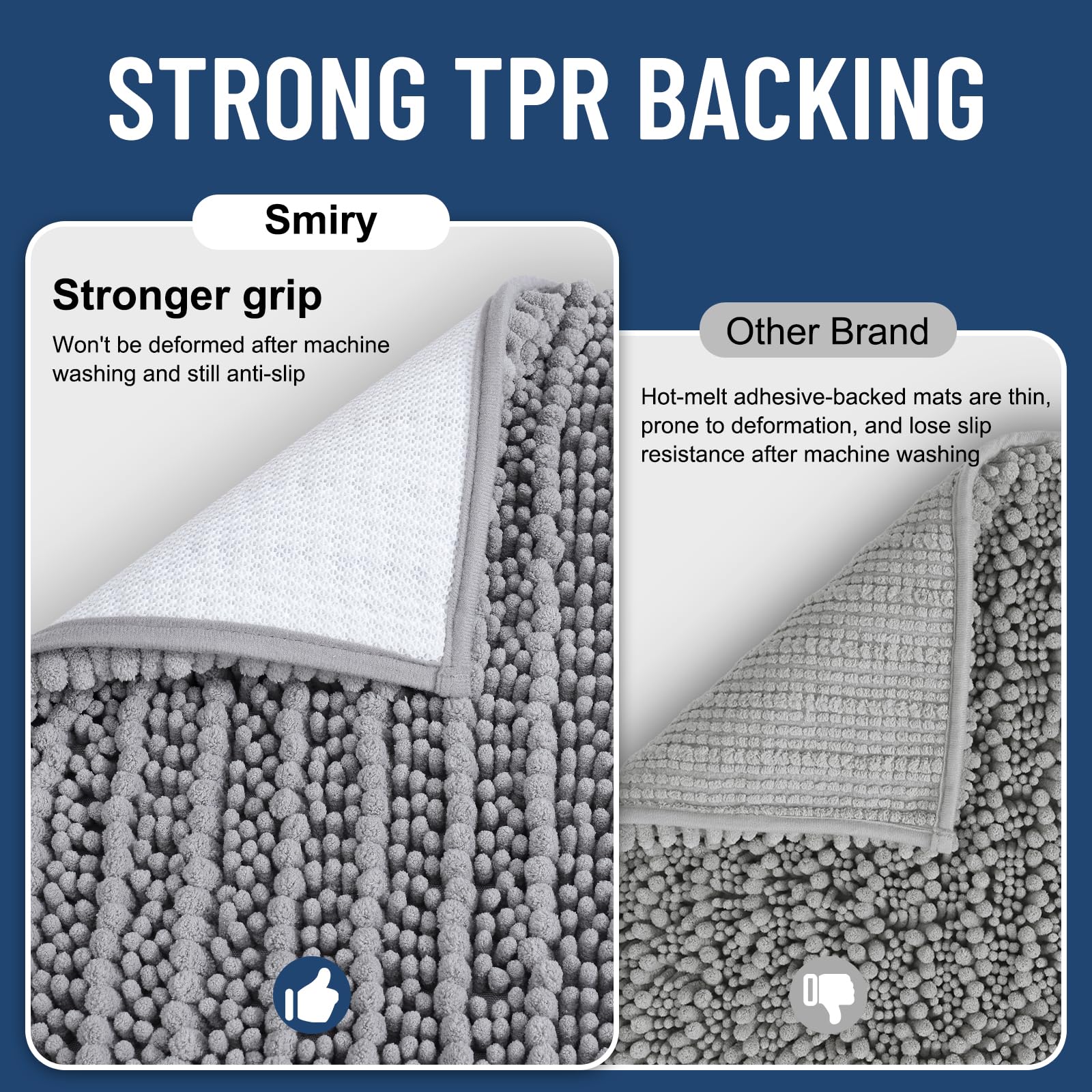 Smiry Bathroom Rugs Mat 30x20, Extra Soft Absorbent Chenille Bath Rugs, Non Slip Rubber Backing Machine Washable Quick Dry Bath Mats for Bathroom Floor, Tub, Shower, Home Decor Accessories, Grey