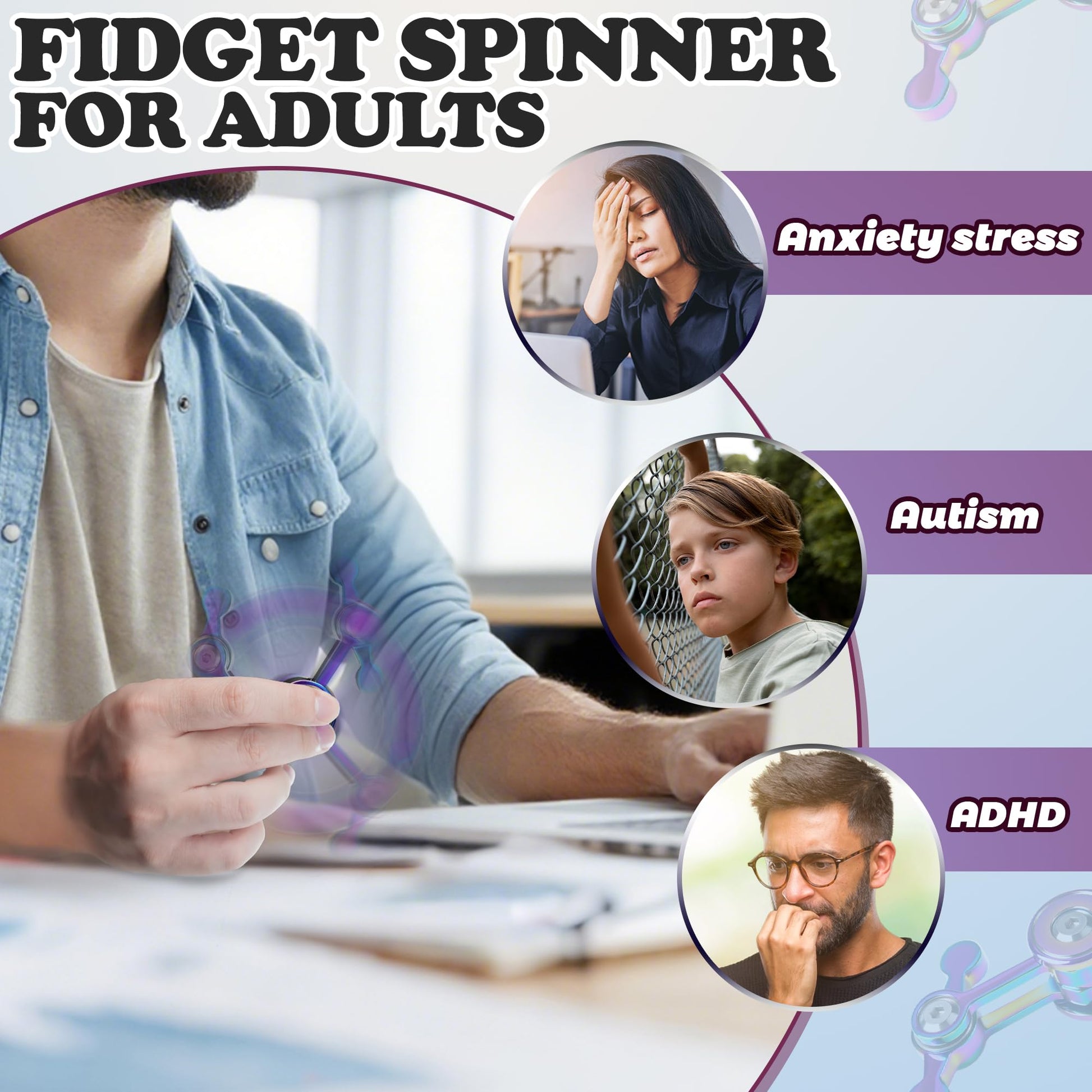 Fidget Spinner for Adults, Metal Silent Figette Office Desk Toy Quiet Cool Gadgets Gifts for Teen Boys Kid Anxiety Stress Relief Calm Down Sensory Autism Autistic ADHD Special Need Must Have Counselor