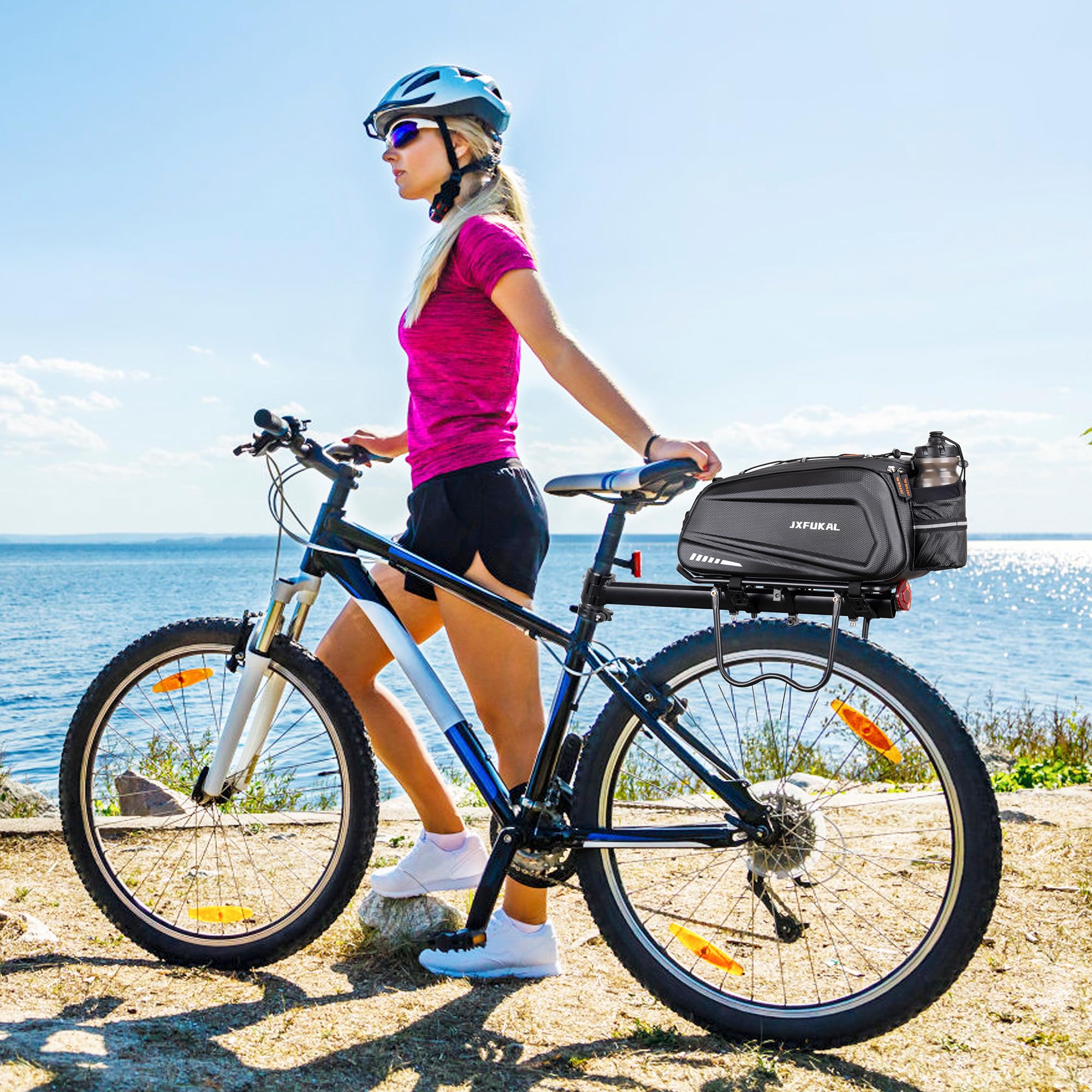 JXFUKAL Bike Bags for Bicycle Rear rack - 9.5L/17L/40L Hard Shell Waterproof Bike Ebike Trunk Pannier Saddle Seat Bag Carrier with Reflector, Rain Cover & Shoulder Strap for Commuter Travel Outdoor