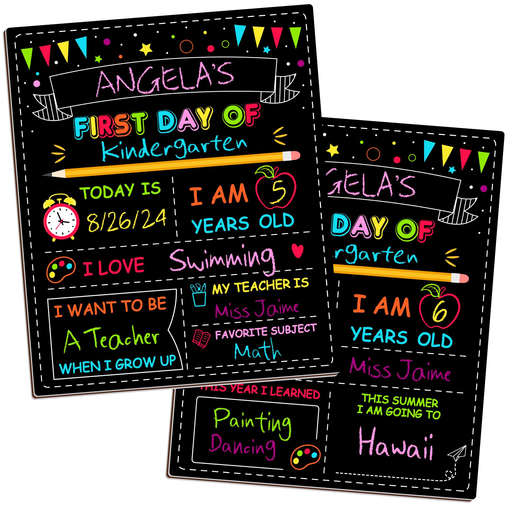 Double-Sided First Day of School Sign Board, 12 x 10 Inches Back to School Sign, Reusable Color Painting First and Last Day of Preschool Board, Washable Chalkboard for Kindergarten Pre-K
