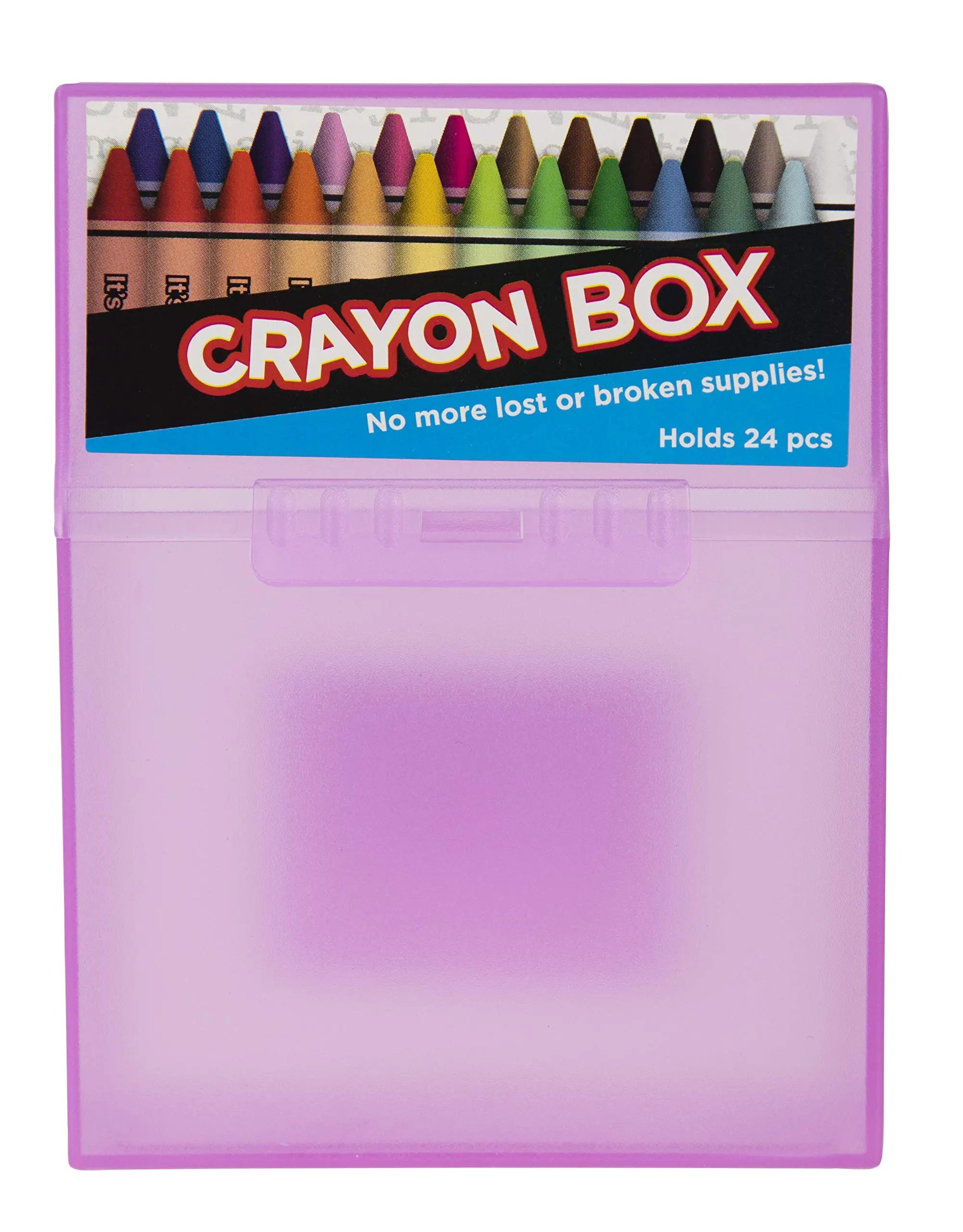 It's Academic Crayon Box with Hinged Lid and Snap Closure, Clear, Purple, and Green Plastic, 16-Pack (Colors May Vary)