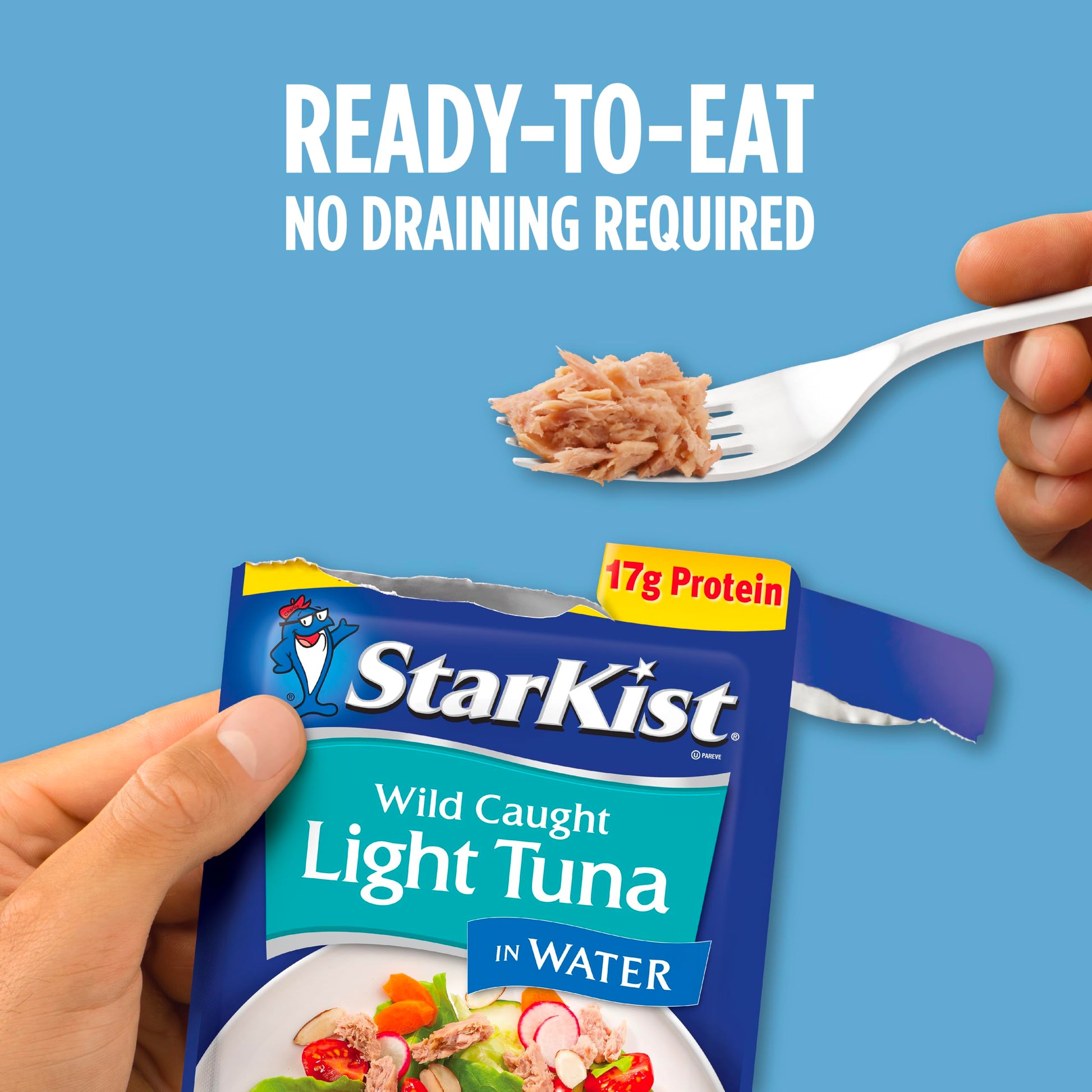 StarKist Chunk Light Tuna in Water, 2.6 oz Pouch (1 Pack) Ready to Eat Wild Caught Tuna, 17g Protein, 70 Calories Per Serving, Gluten Free, Soy Free, Kosher, Perfect for Salads, Keto Meals and Snacks