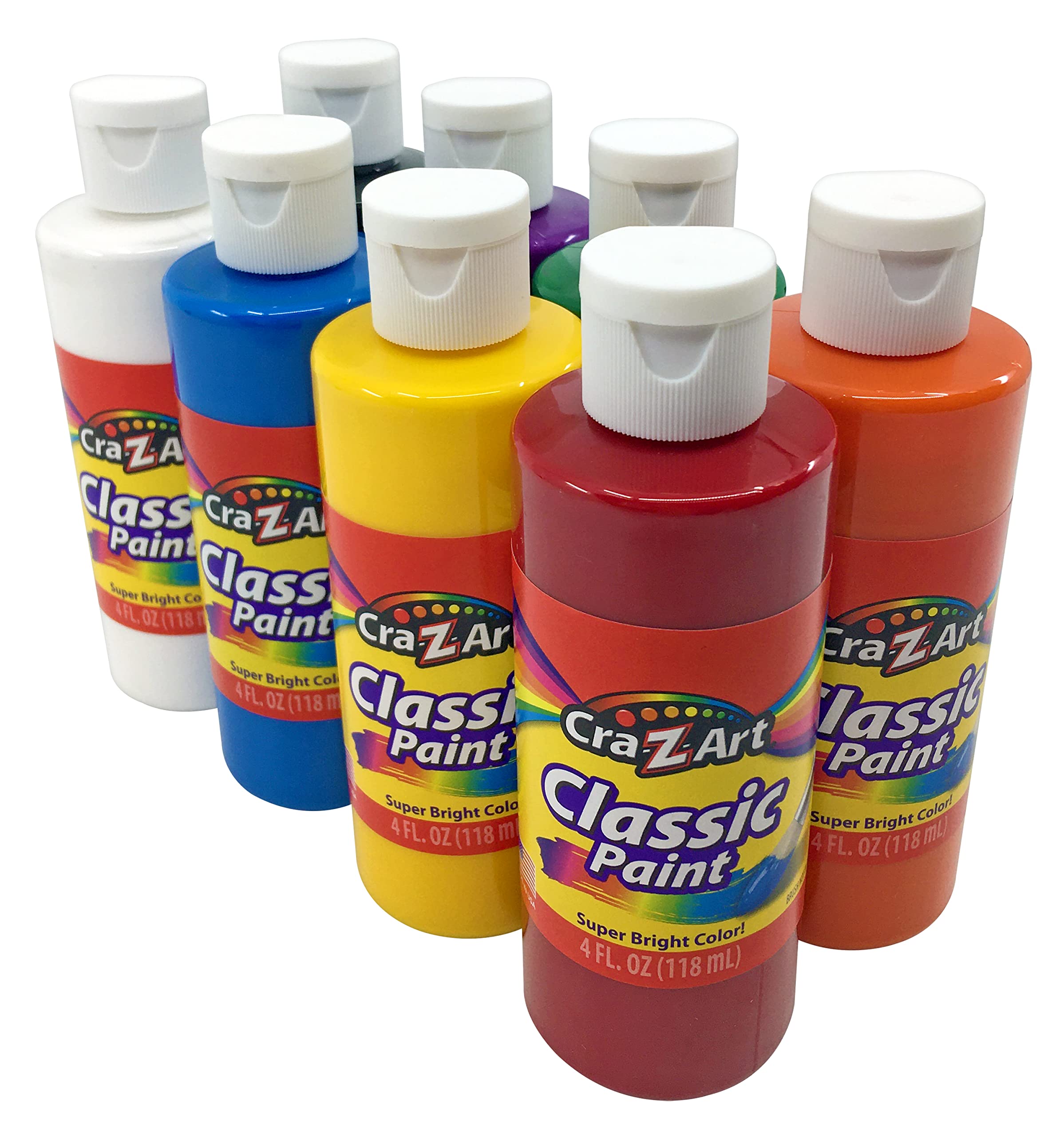 Cra-Z-art Washable Classic Paint Bulk Pack 8ct, Assorted Colors 4oz each bottle, 32oz