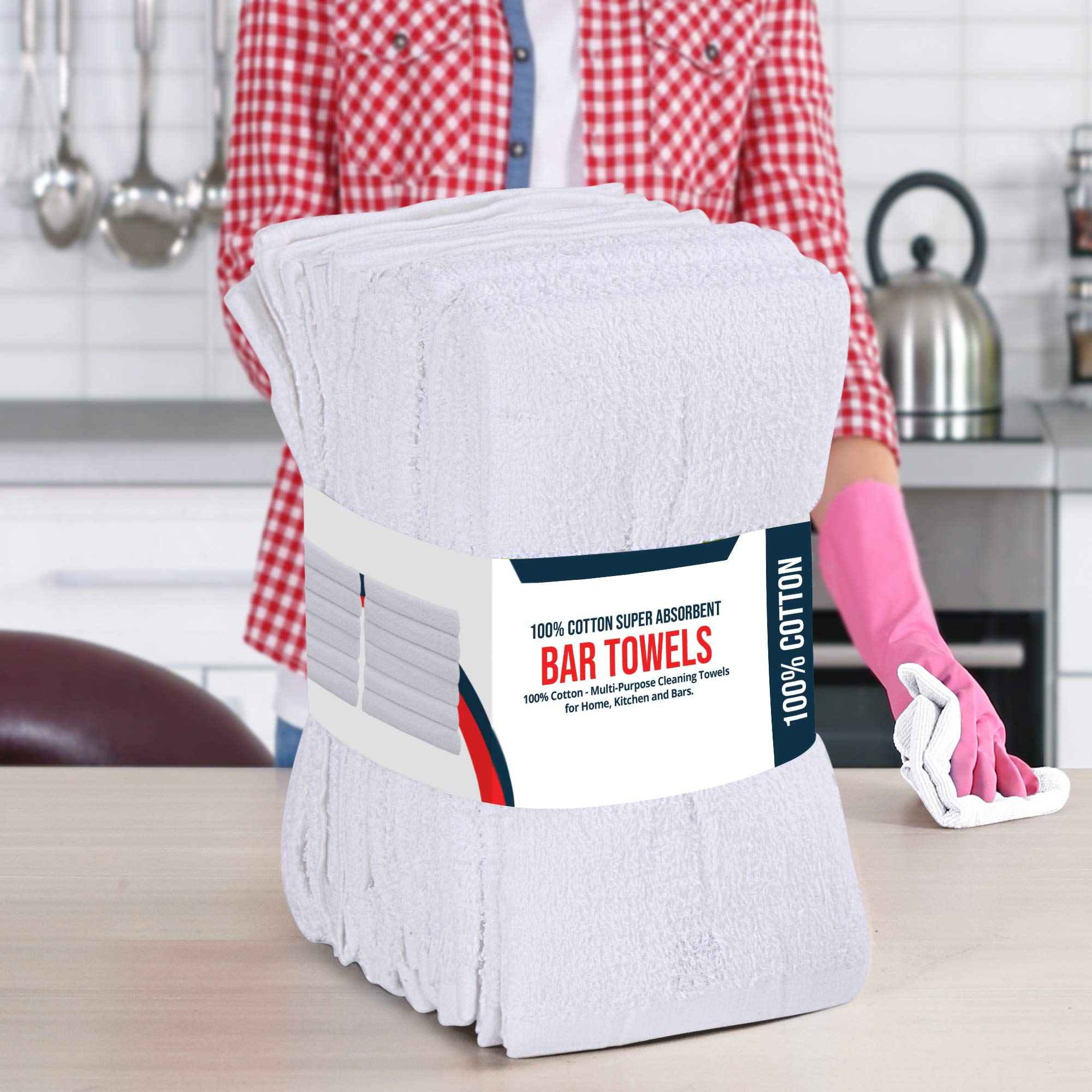 Utopia Towels Kitchen Bar Mops, Pack of 12, 16 by 19 Inches, 100% Cotton Super Absorbent White Towels, Multi-Purpose Cleaning Towels for Home and Kitchen Bars