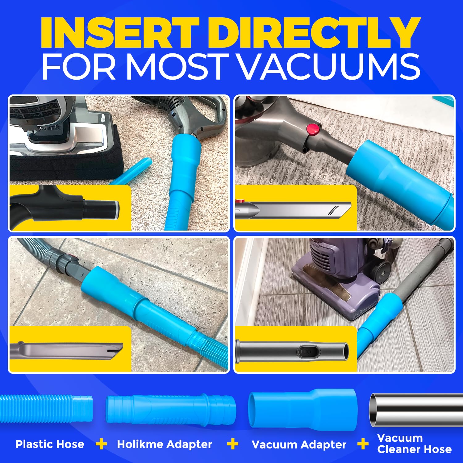 Holikme 2 Pieces Dryer Vent Cleaner Kit, Dryer Lint Vacuum Attachment and Flexible Dryer Lint Brush, Dryer Vent Vacuum Hose Attachment, Blue