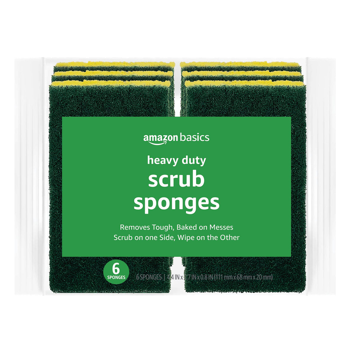 Basics Cleaning Sponges, Multipurpose, Heavy Duty Scrub Sponges, Yellow/Green, 6-Pack