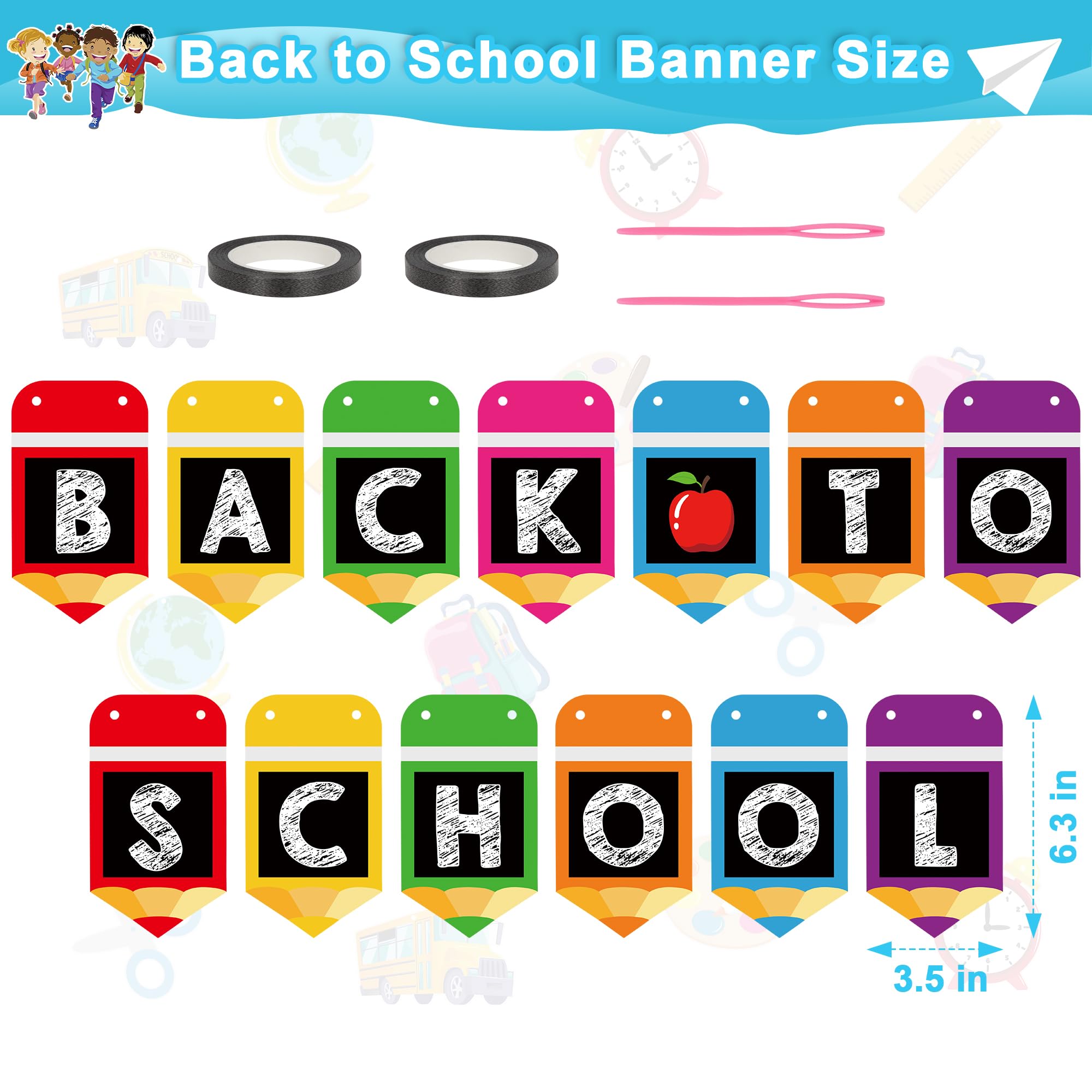 Back to School Decorations, Welcome Back to School Banner with Hanging Ornaments, First Day of School Supplies First Day of School Pencil Banner, Kindergarten Preschool Classroom Home Party Decor
