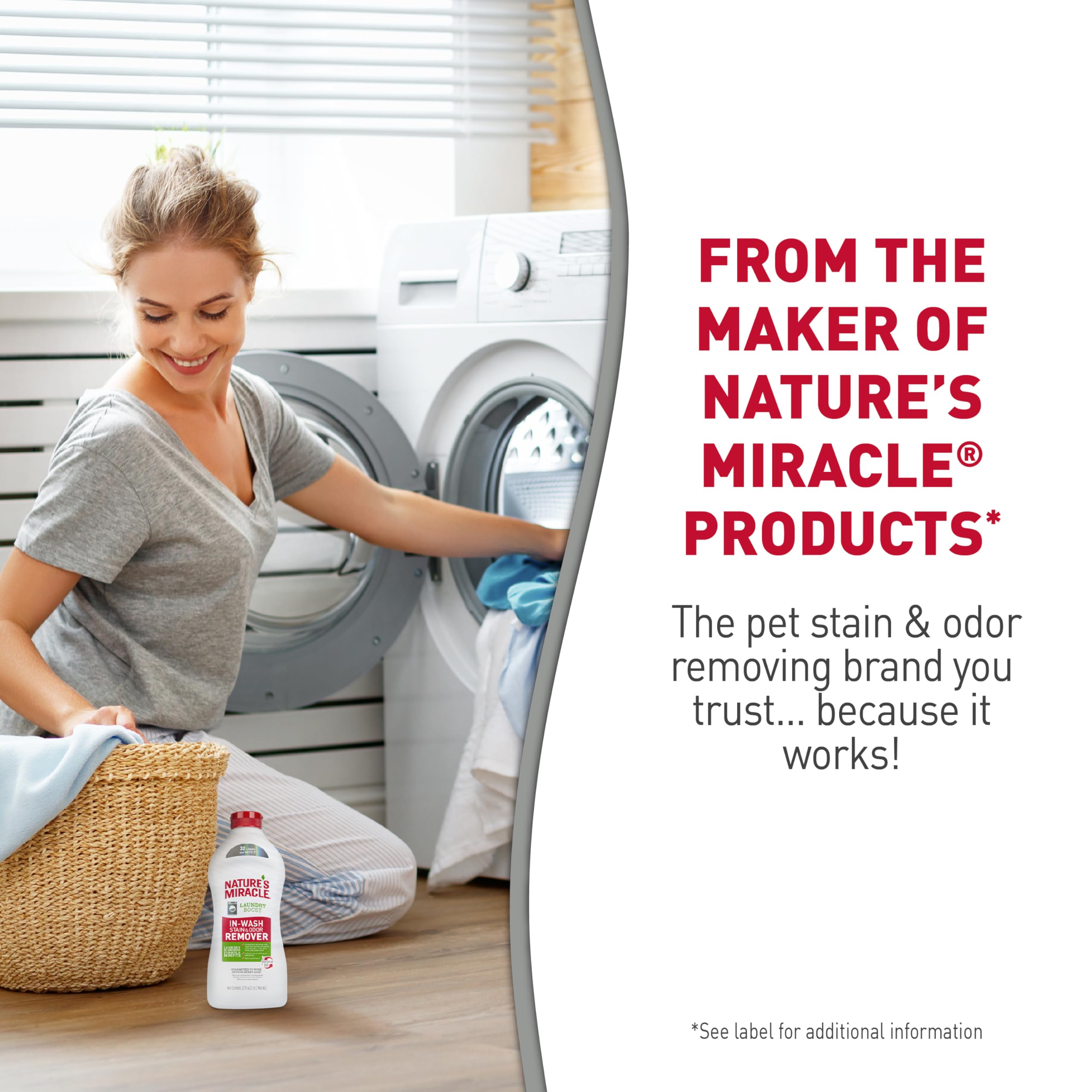 Nature’s Miracle Laundry Boost In-Wash Stain and Odor Remover, 32 Ounces, Laundry Stain and Odor Removing Additive For All Machines