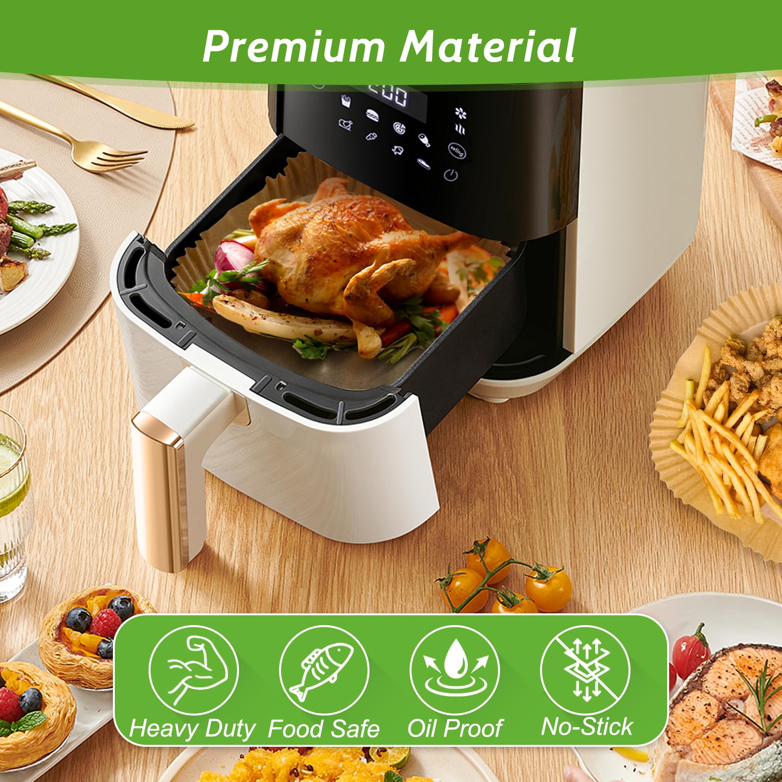 360 Pcs 8” Square Unbleached Heavy Duty Air Fryer Paper Liners Disposable, Non-Stick & Non-Leak Parchment Paper Liners for Airfryer Basket, Deep Fryer Parts & Accessories