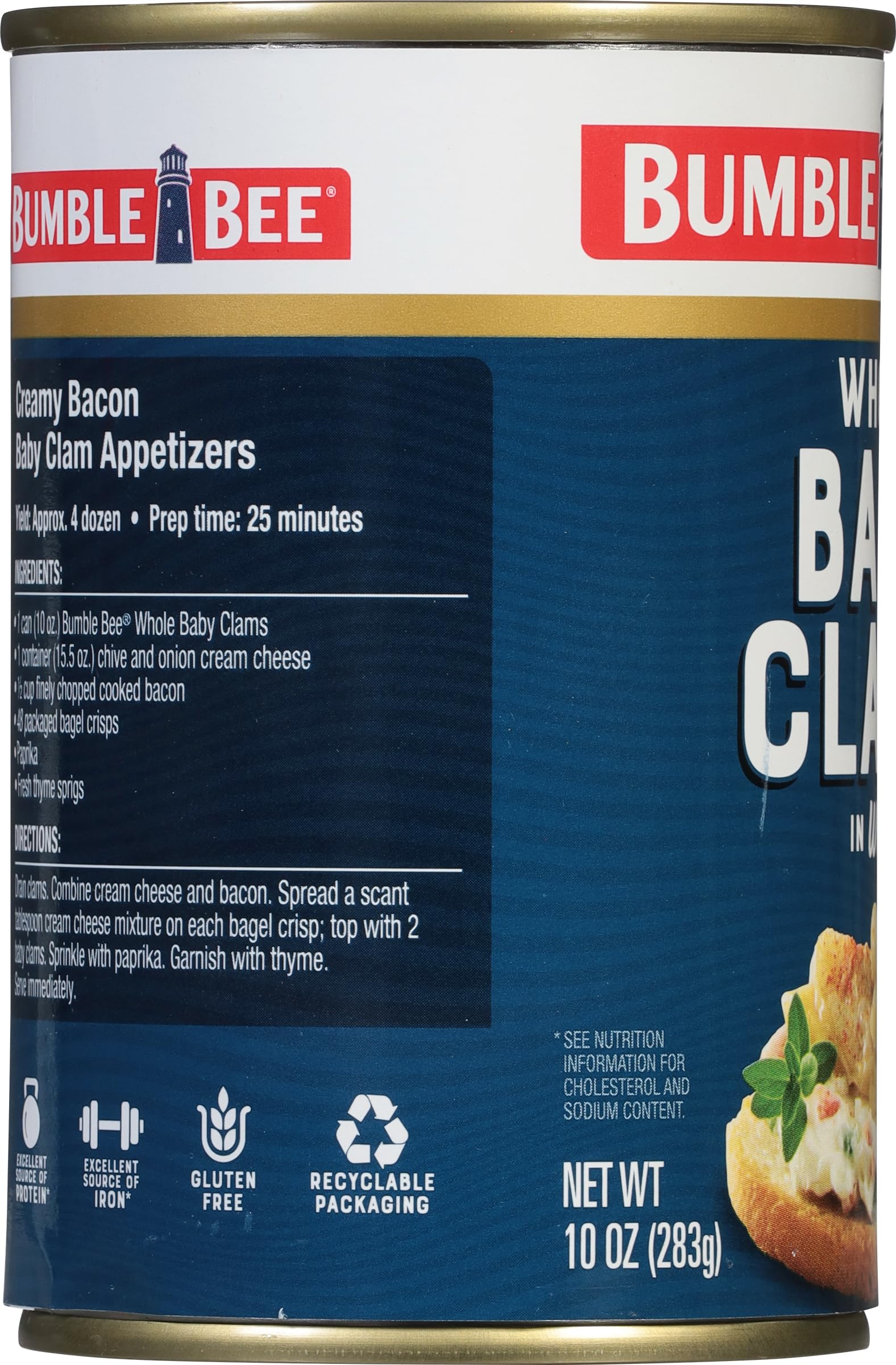 Bumble Bee Whole Baby Canned Clams, 10 oz Can - Ready to Eat - 14g Protein per Serving - Gluten Free
