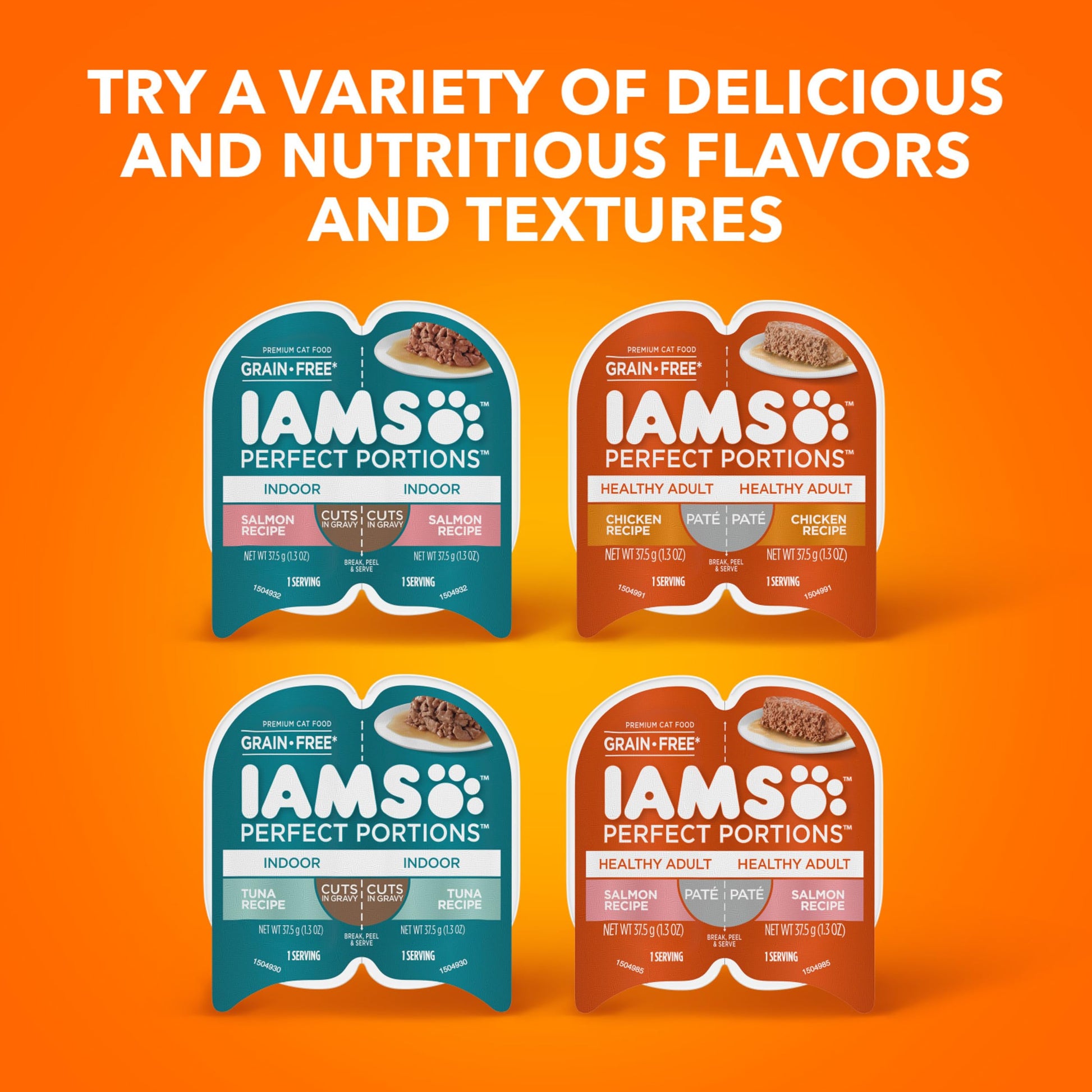 IAMS Perfect Portions Indoor Adult Wet Cat Food Cuts in Gravy Variety Pack, Salmon and Tuna Recipes, 2.6 oz. Easy Peel Twin-Pack Trays (12 Count, 24 Servings)