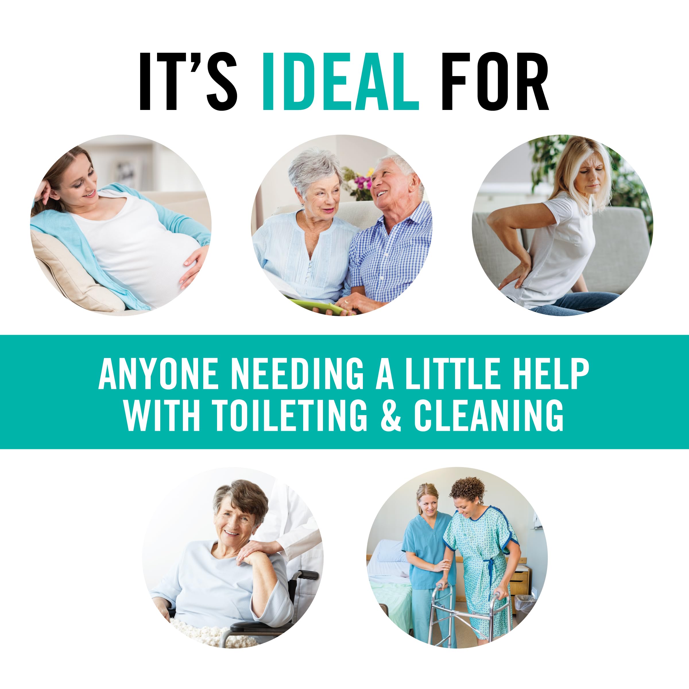Juvo Toilet Aid - Personal Bottom Wiping Tool, Bathroom Mobility Aid for Disabled, Elderly, and Surgery Recovery - 18" long wand with hygienic cover
