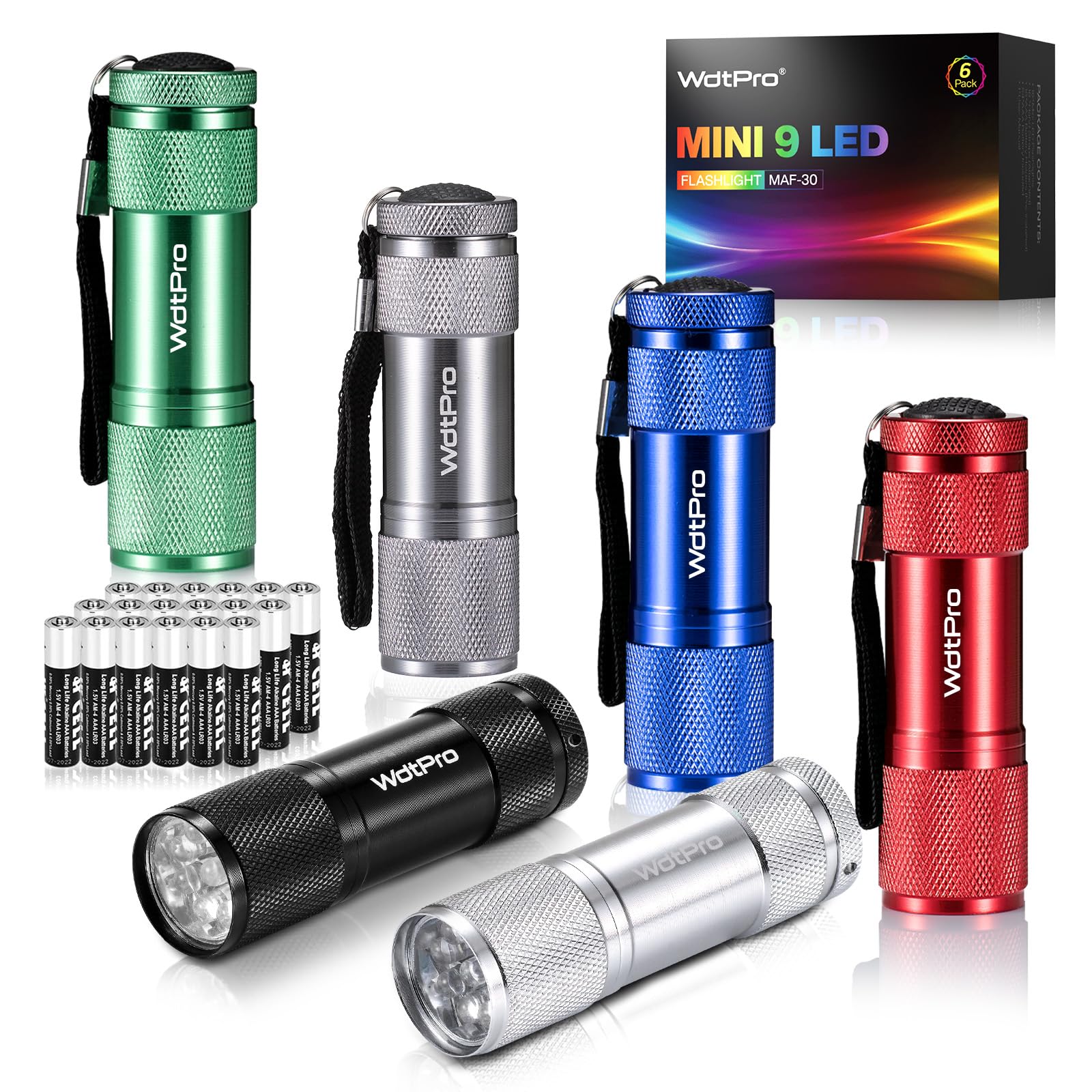 مصابيح وادي برو LED يدوية صغيرة، مصباح يدوي فائق السطوع مع حبل قصير، ألوان متنوعة - أفضل مصباح يدوي تكتيكي للأطفال والقراءة الليلية وانقطاع التيار الكهربائي والتخييم (6 عبوات)
