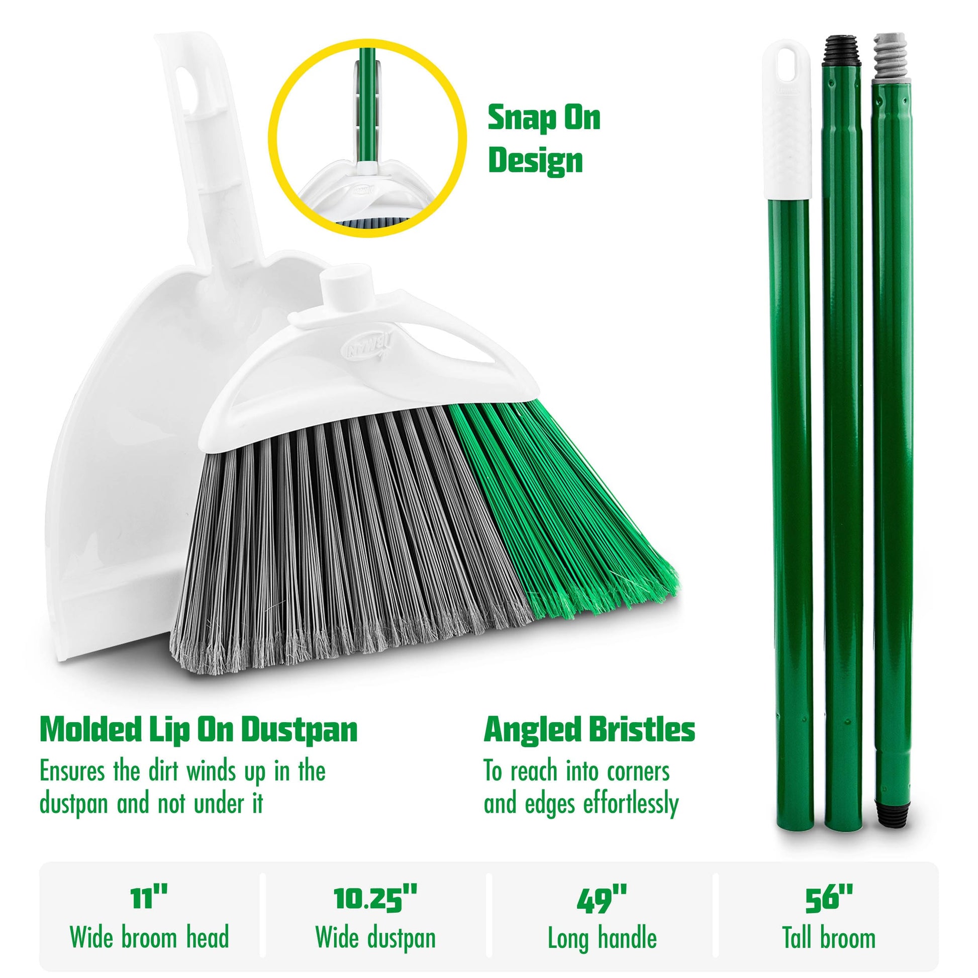 Libman Precision Angle Broom with Dustpan Combo Set for Sweeping Indoor and Outdoor Floors, Pet, Dog Hair Broom, 49” Long Handle, 11" Wide Broom, 10.25" Wide Dust Pan