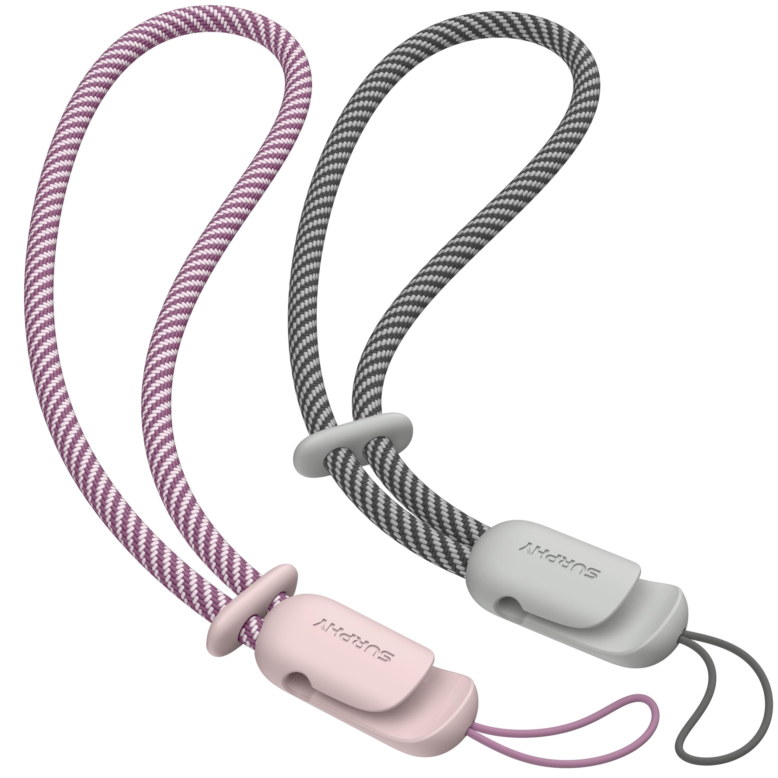 SURPHY 2 Pack Phone Lanyard for Cellphone Case, Phone Wrist Strap for Case, Cellphone Strap with 2-Color Braided, Charm Wrist Lanyard for Women and Men, Pink & Gray