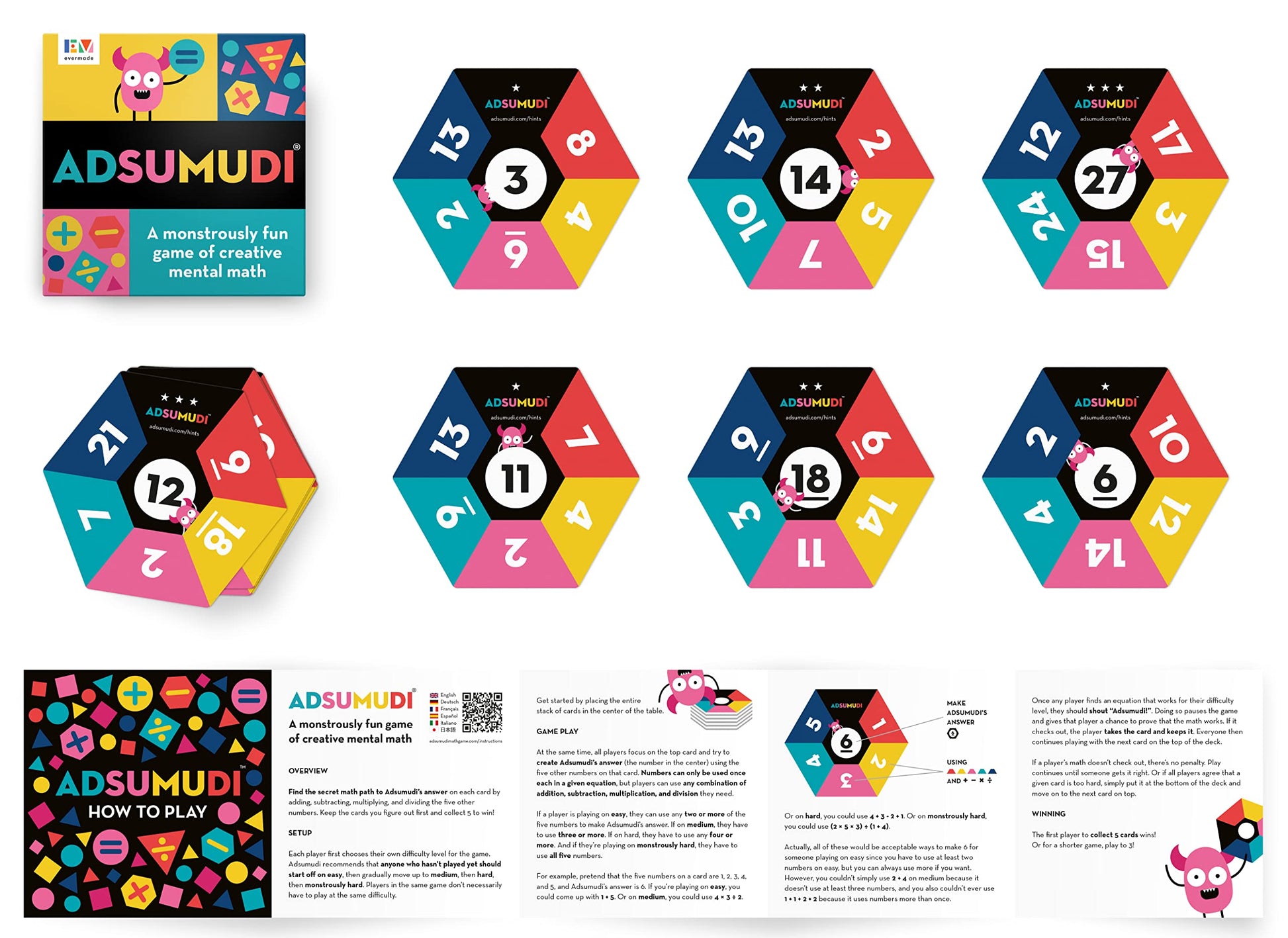 Evermade Adsumudi Math Game - The Monstrously Fun, Smart Game for Kids to Practice Multiplication, Division, Addition and Subtraction - Great for Kids Ages 8-12