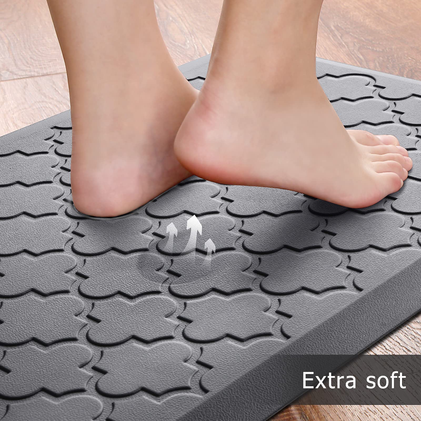 Kitchen Mat [2 PCS] Cushioned Anti-Fatigue Floor Mat, Waterproof Non-Skid Ergonomic Comfort Foam Rugs, Standing Mat for Kitchen, Floor,Office, Sink, Laundry(Grey)